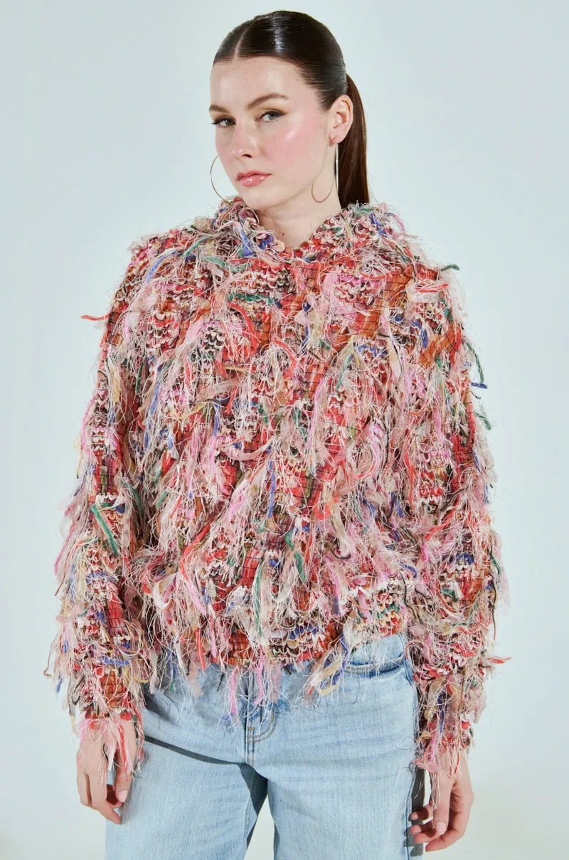 ALL OVER THE PLACE FRINGE SWEATSHIRT