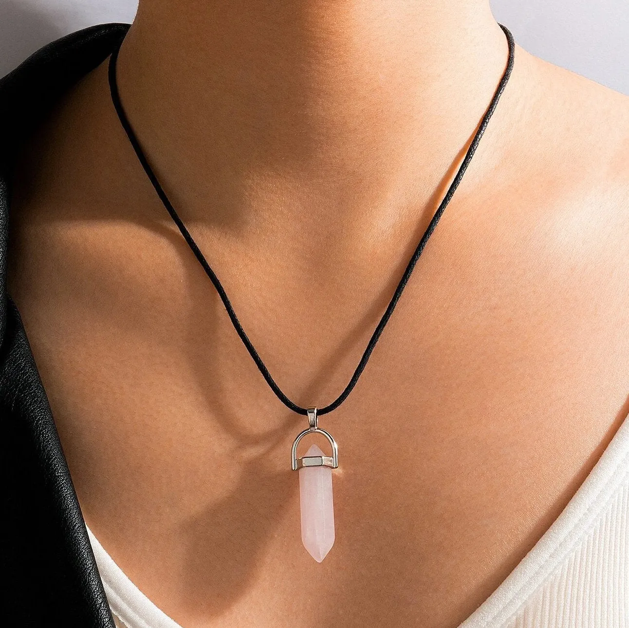 Amethyst Genuine Gem Unisex Boho Necklace, Natural Crystal Bohemian Charm Healing Anti Stress Carved Pendant