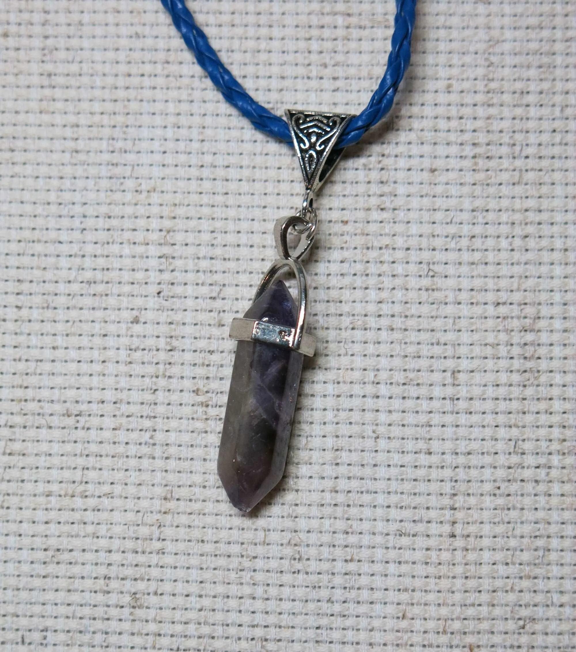 Amethyst Genuine Gem Unisex Boho Necklace, Natural Crystal Bohemian Charm Healing Anti Stress Carved Pendant