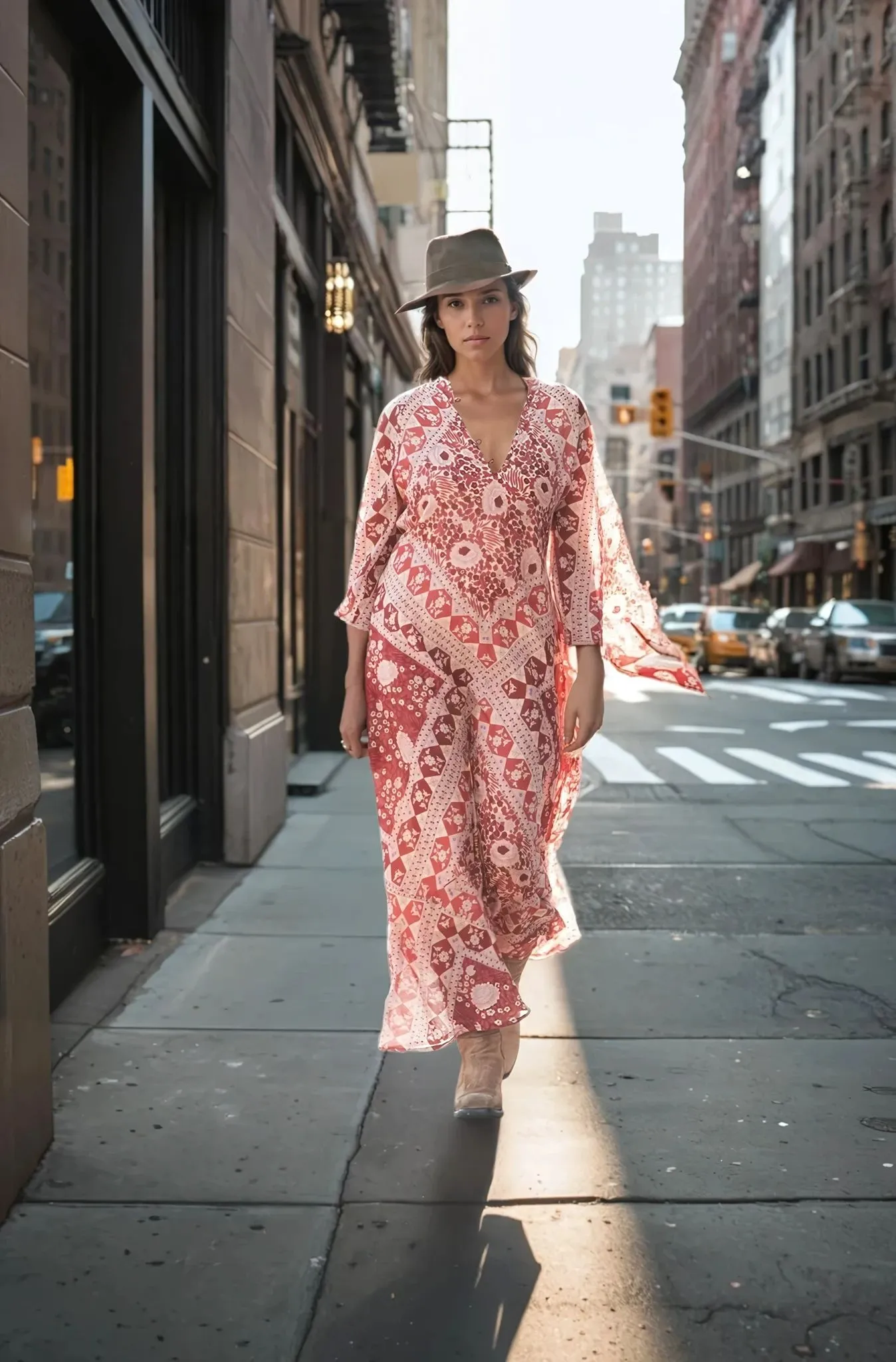 Audrey Printed Maxi Dress Butterfly Sleeves Red