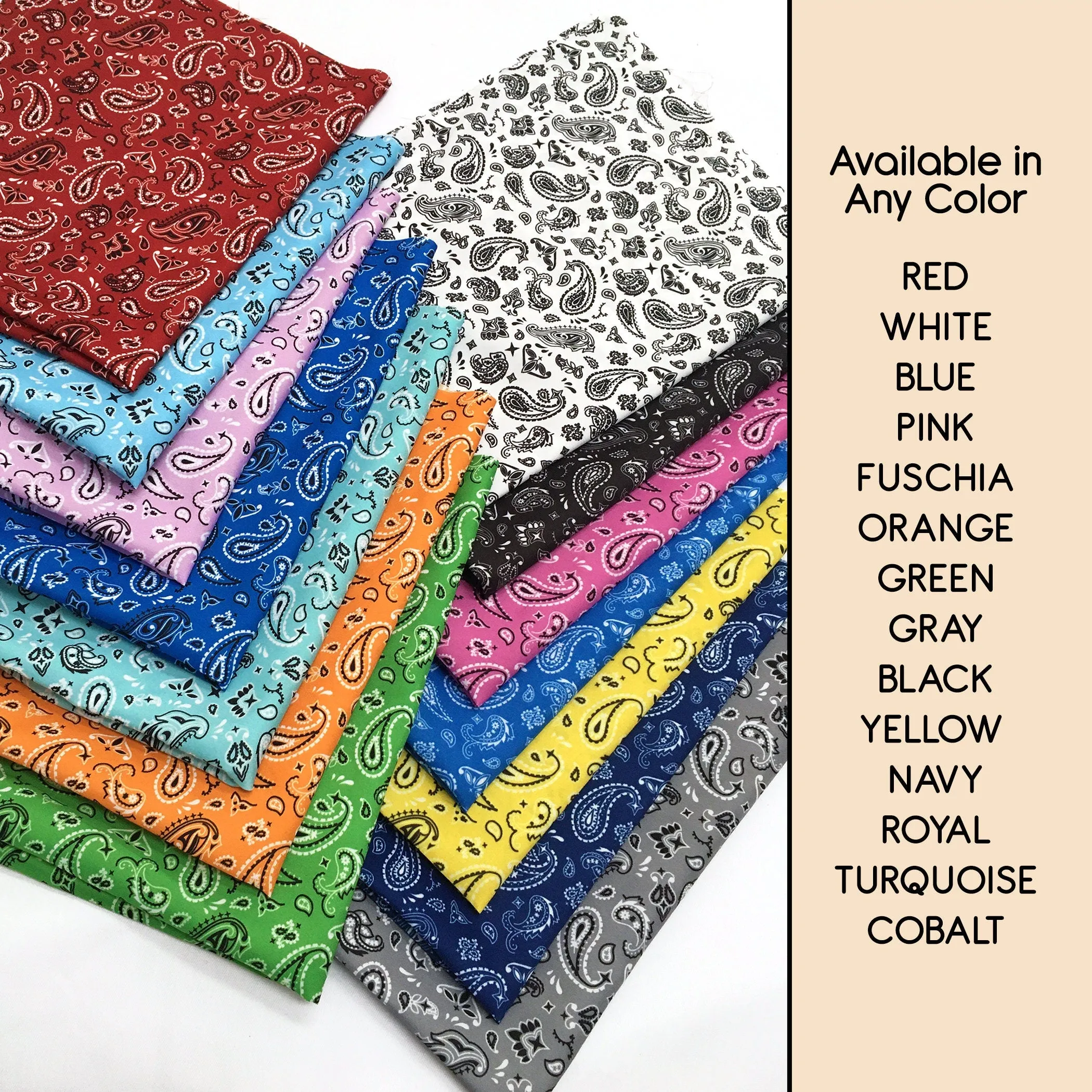 Bandana Paisley Fabric Print By the Yard, Choice of Colors for Boho Cowgirls and Cowboys