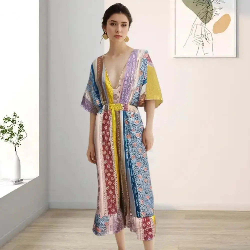 Bohemia Print Jumpsuit Female Jumpsuit Bohemian Print V Neck Jumpsuit for Women Breathable Summer Romper with Wide for Ladies