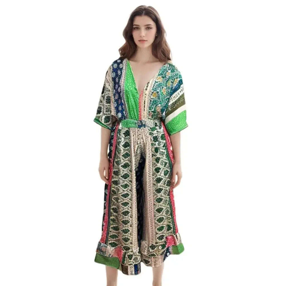 Bohemia Print Jumpsuit Female Jumpsuit Bohemian Print V Neck Jumpsuit for Women Breathable Summer Romper with Wide for Ladies
