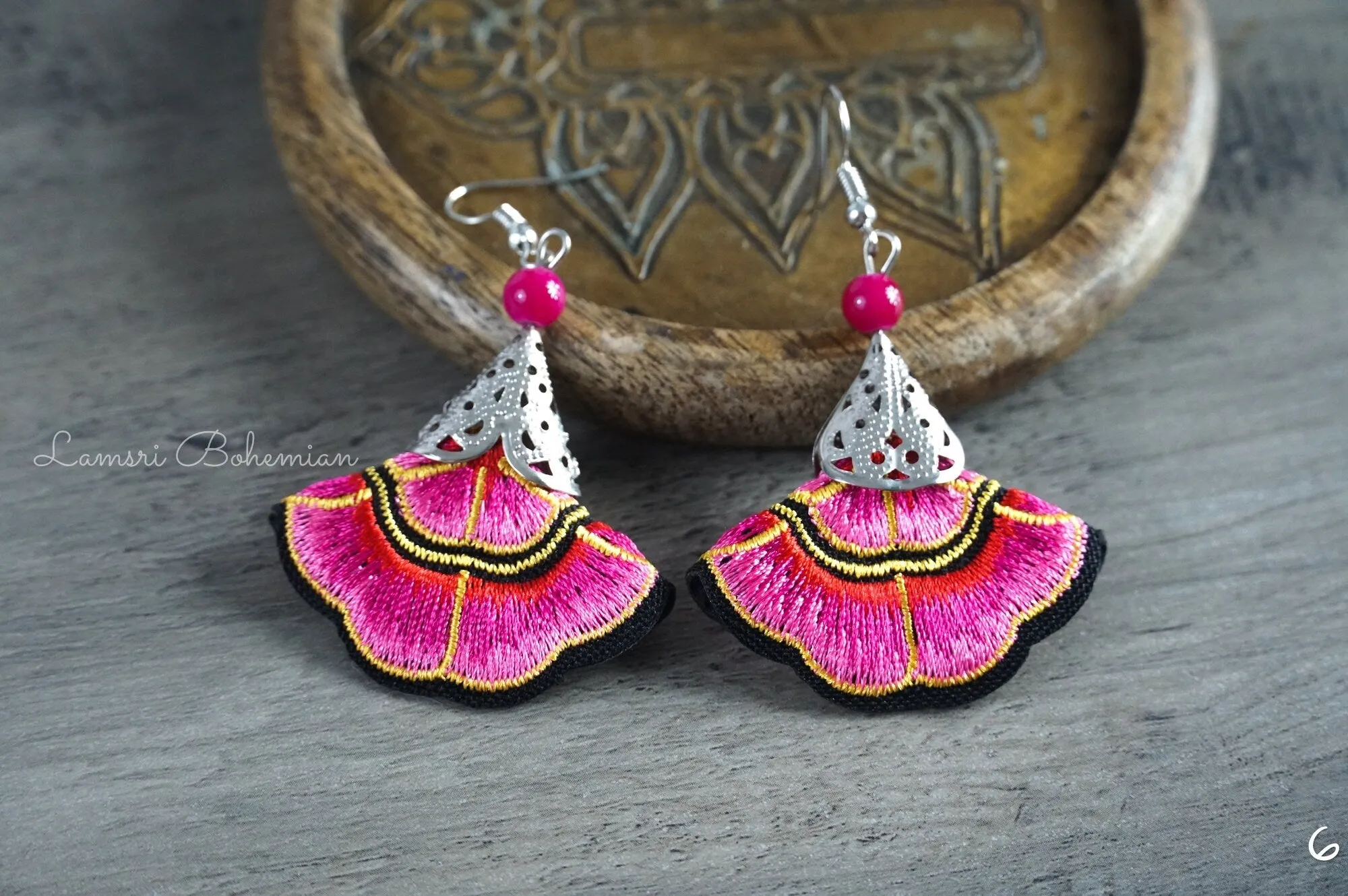 Bohemian Pink Flair Embroidered Earrings
