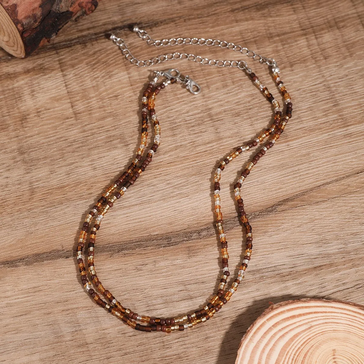 Boho Layered Seed Bead Necklace Set
