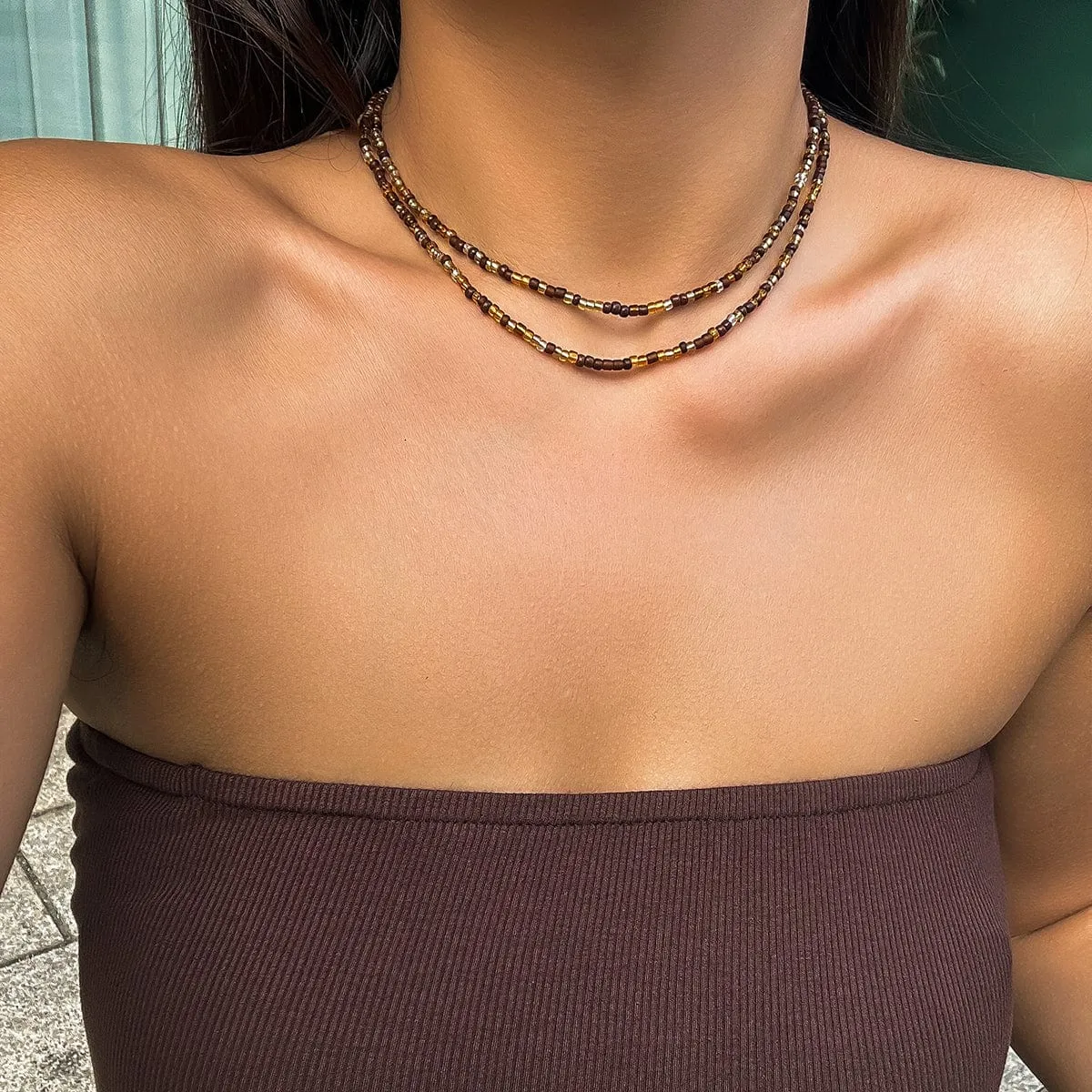 Boho Layered Seed Bead Necklace Set