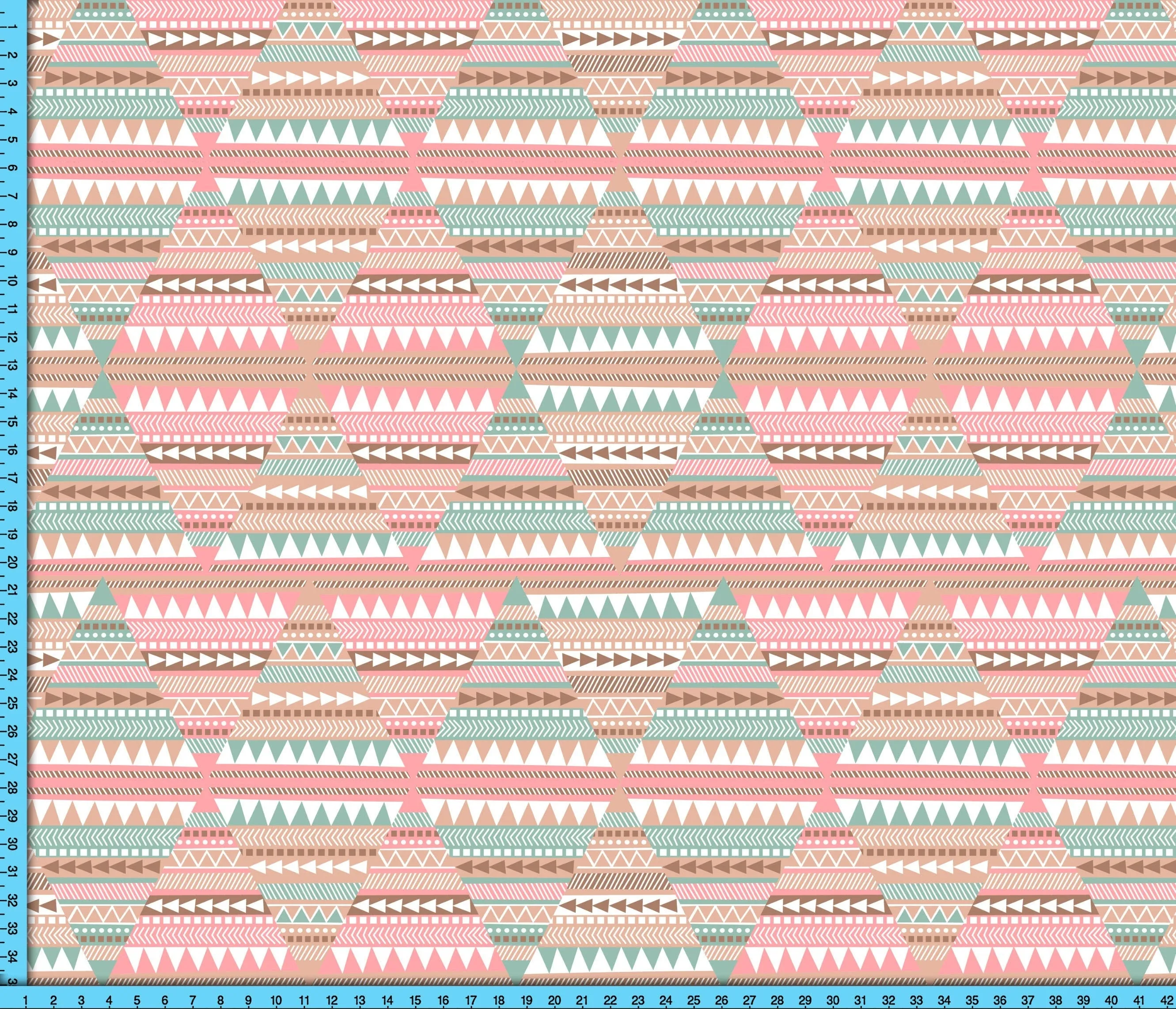 Boho Triangle Pattern, Pastel Pink and Green Southwest Design Fabric By The Yard