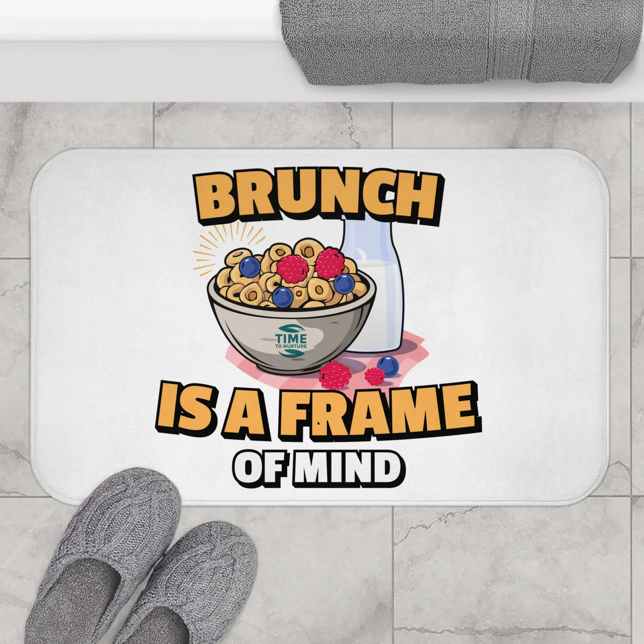 Brunch Is a Frame of Mind Bath Mat – Fun and Vibrant Kitchen & Bathroom Decor, Perfect Gift for Food Lovers, Cozy Home Accessory, Adds Playful Charm to Any Space, Ideal for Housewarmings & Celebrations