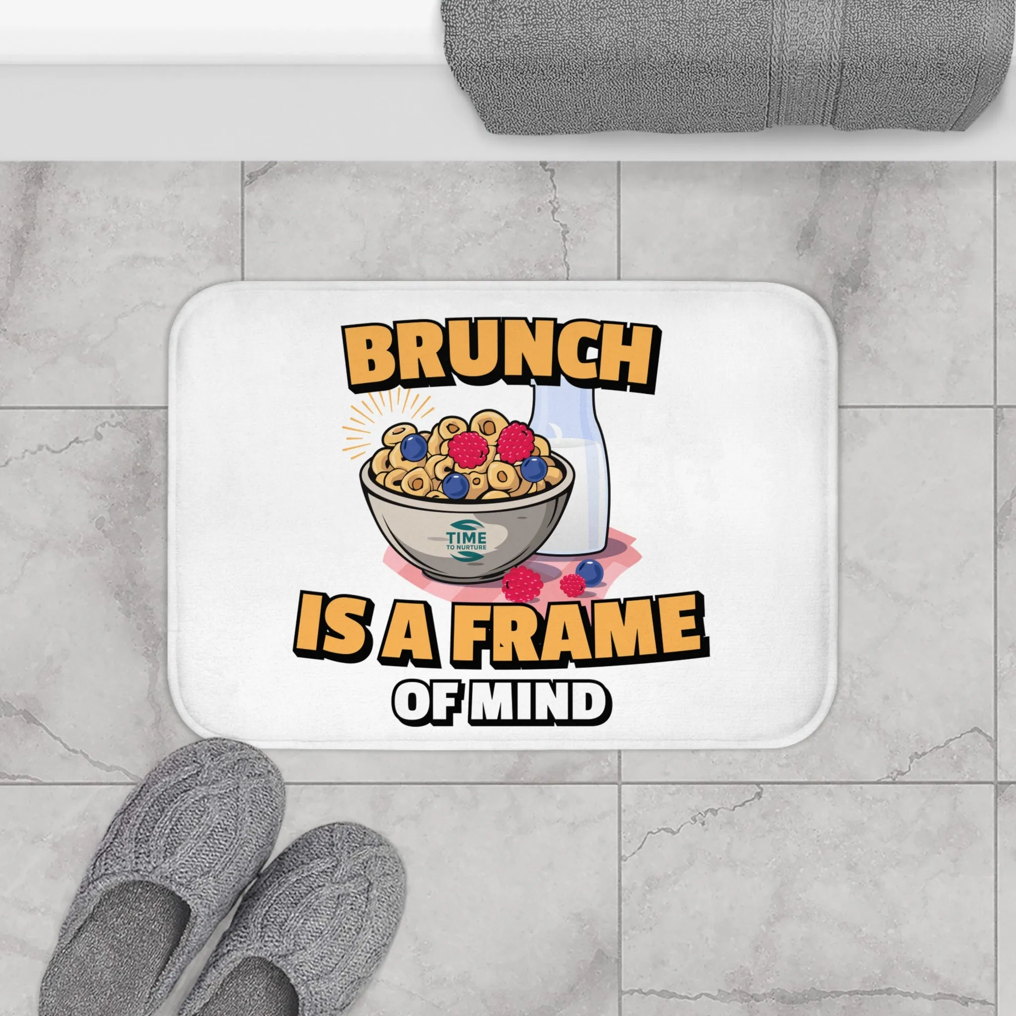 Brunch Is a Frame of Mind Bath Mat – Fun and Vibrant Kitchen & Bathroom Decor, Perfect Gift for Food Lovers, Cozy Home Accessory, Adds Playful Charm to Any Space, Ideal for Housewarmings & Celebrations