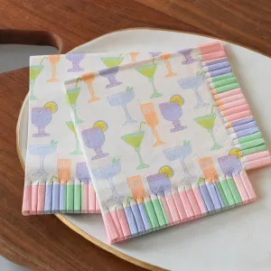 Cocktail Glasses with Fringe Beverage Napkins