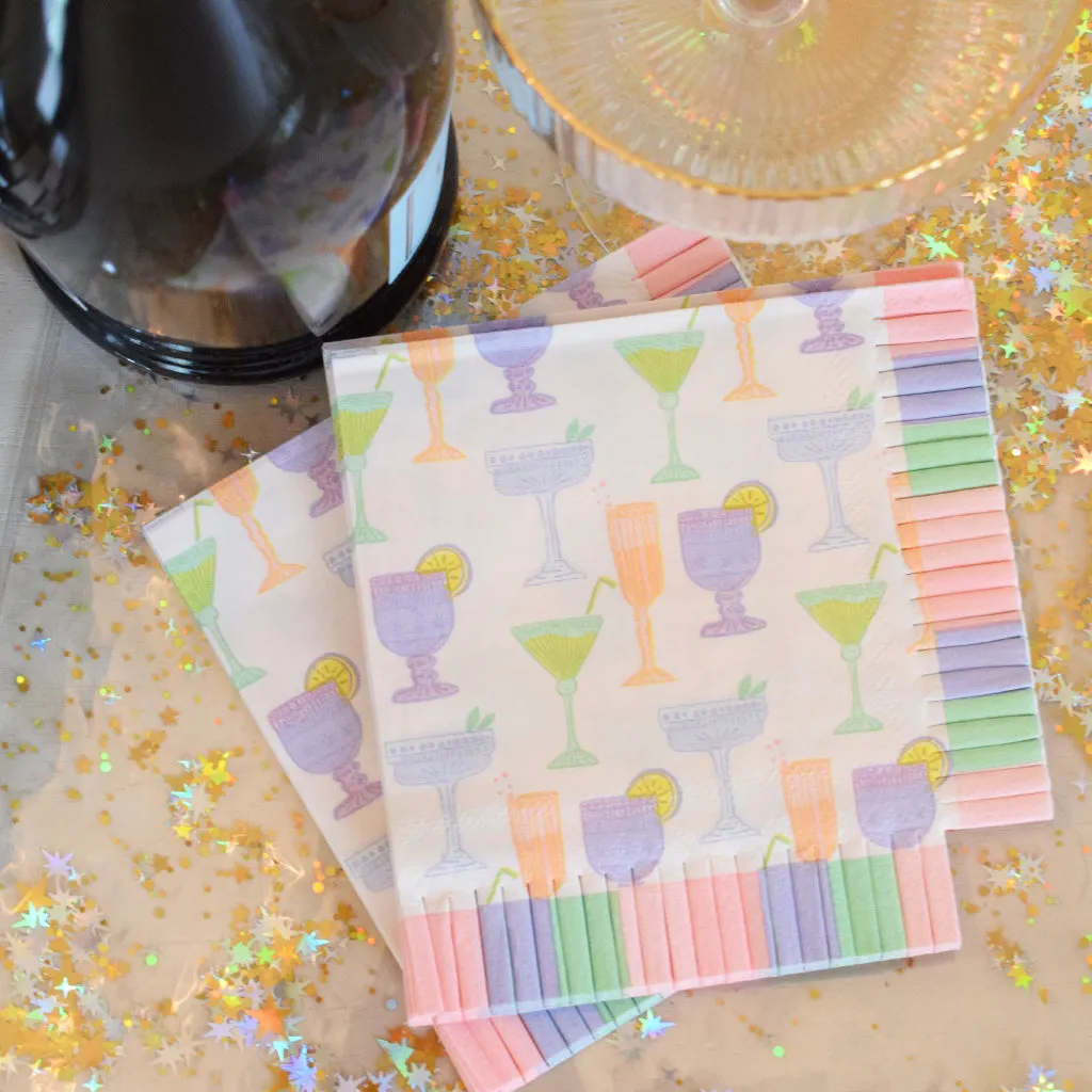 Cocktail Glasses with Fringe Beverage Napkins
