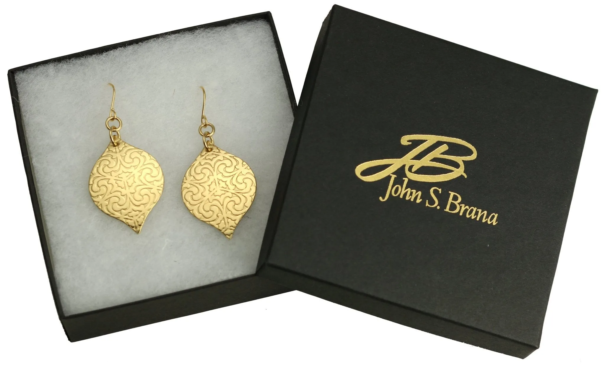 Damask Embossed Brass Nu Gold Marrakesh Drop Earrings