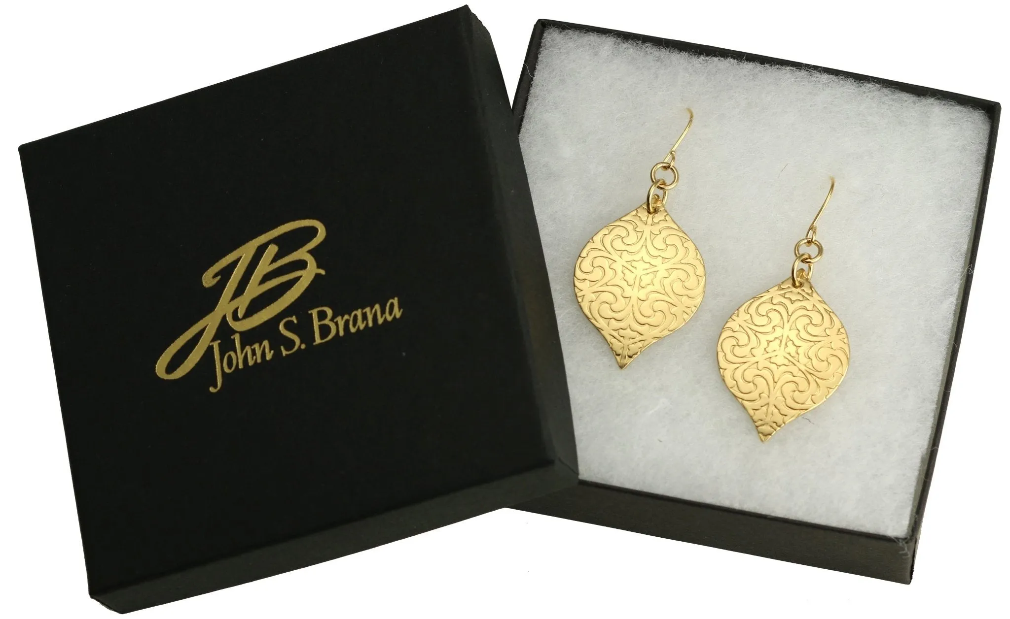Damask Embossed Brass Nu Gold Marrakesh Drop Earrings