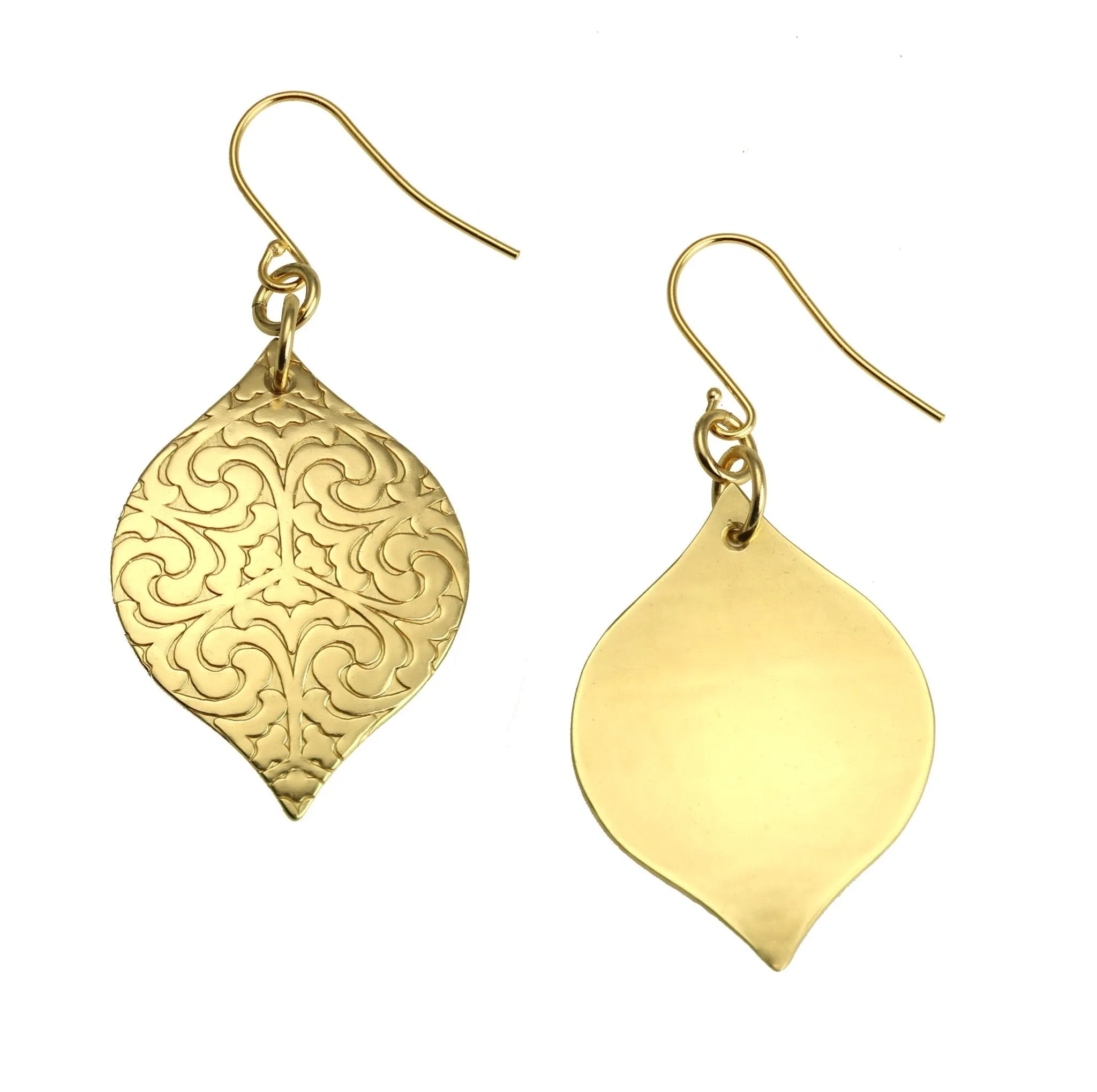 Damask Embossed Brass Nu Gold Marrakesh Drop Earrings