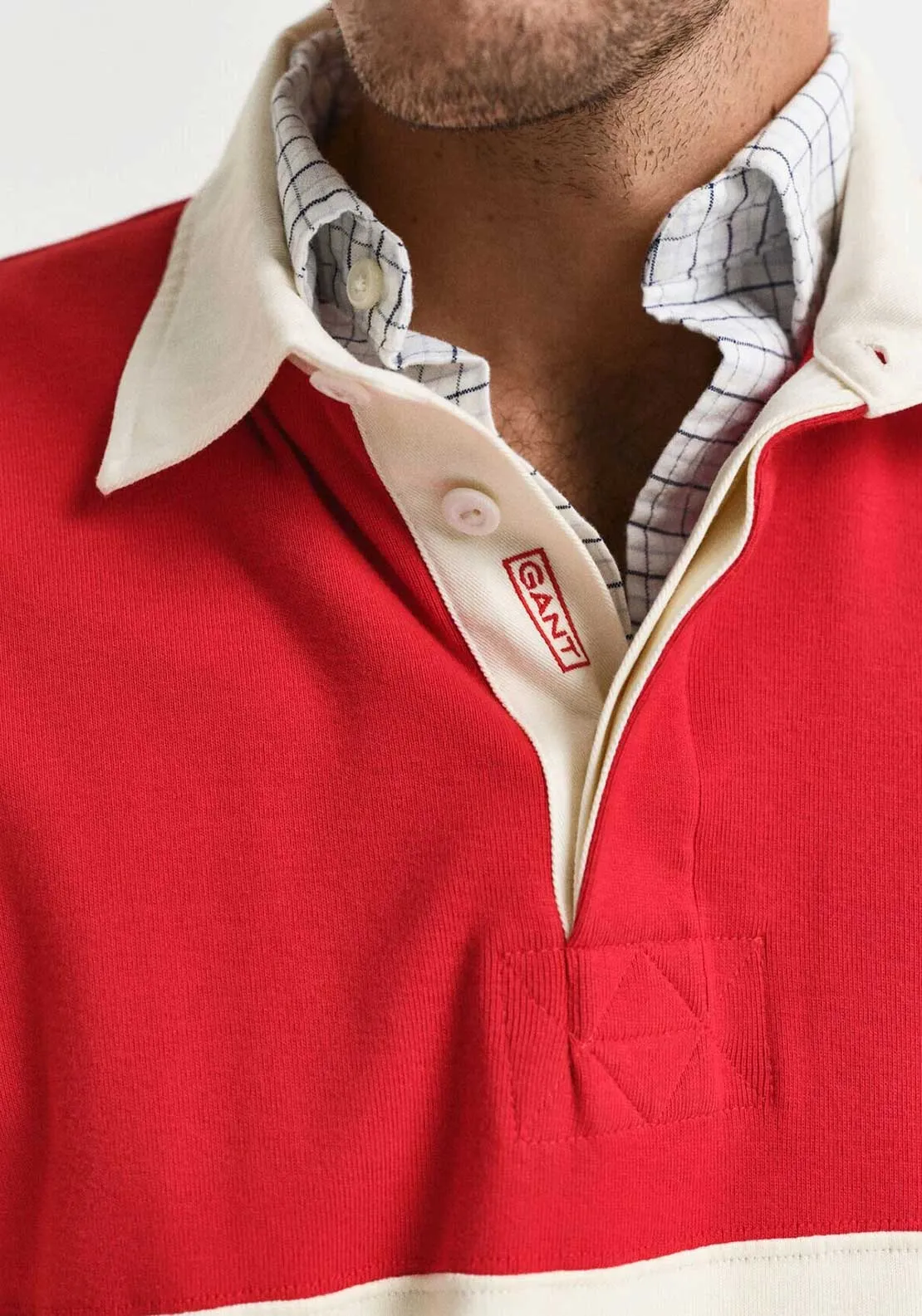Gant Blocked Heavy Rugger Polo Shirt, Ruby Red