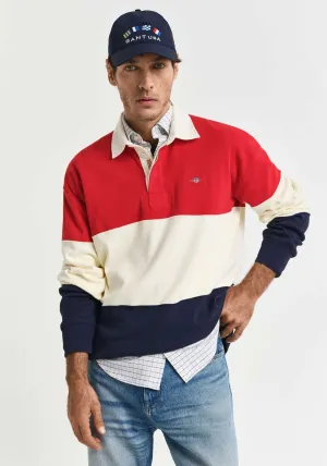 Gant Blocked Heavy Rugger Polo Shirt, Ruby Red