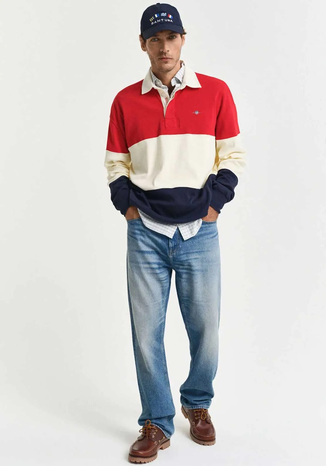 Gant Blocked Heavy Rugger Polo Shirt, Ruby Red