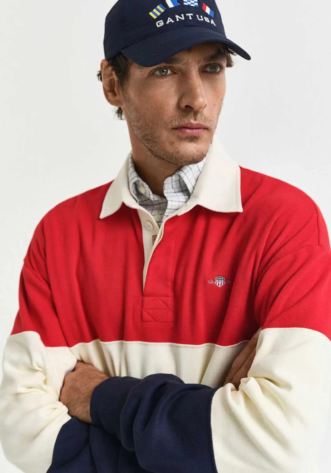 Gant Blocked Heavy Rugger Polo Shirt, Ruby Red