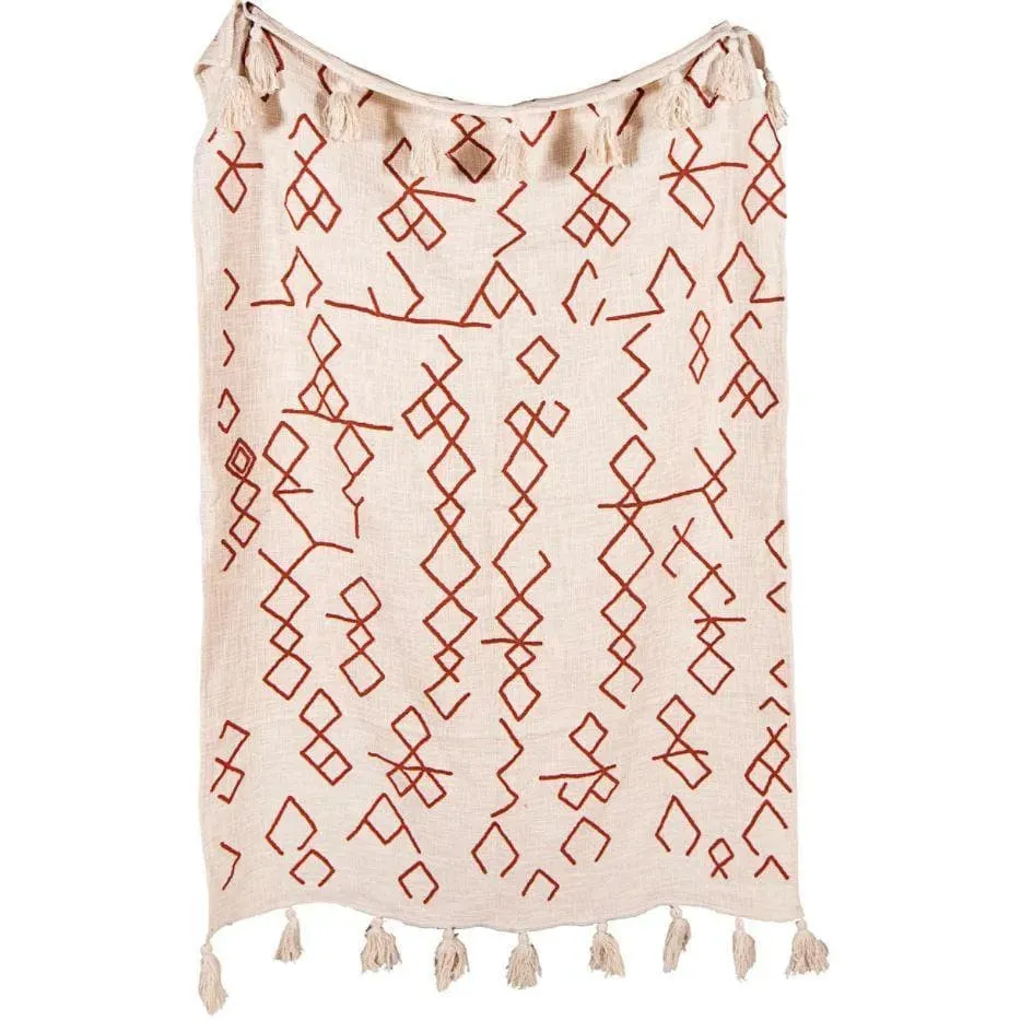 Geometry African Mud Cloth Inspired Cotton Throw With Tassels