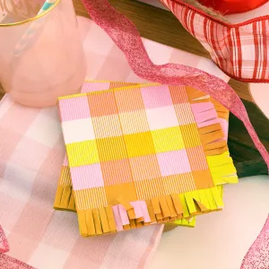 Gingham Fringe Beverage Napkins
