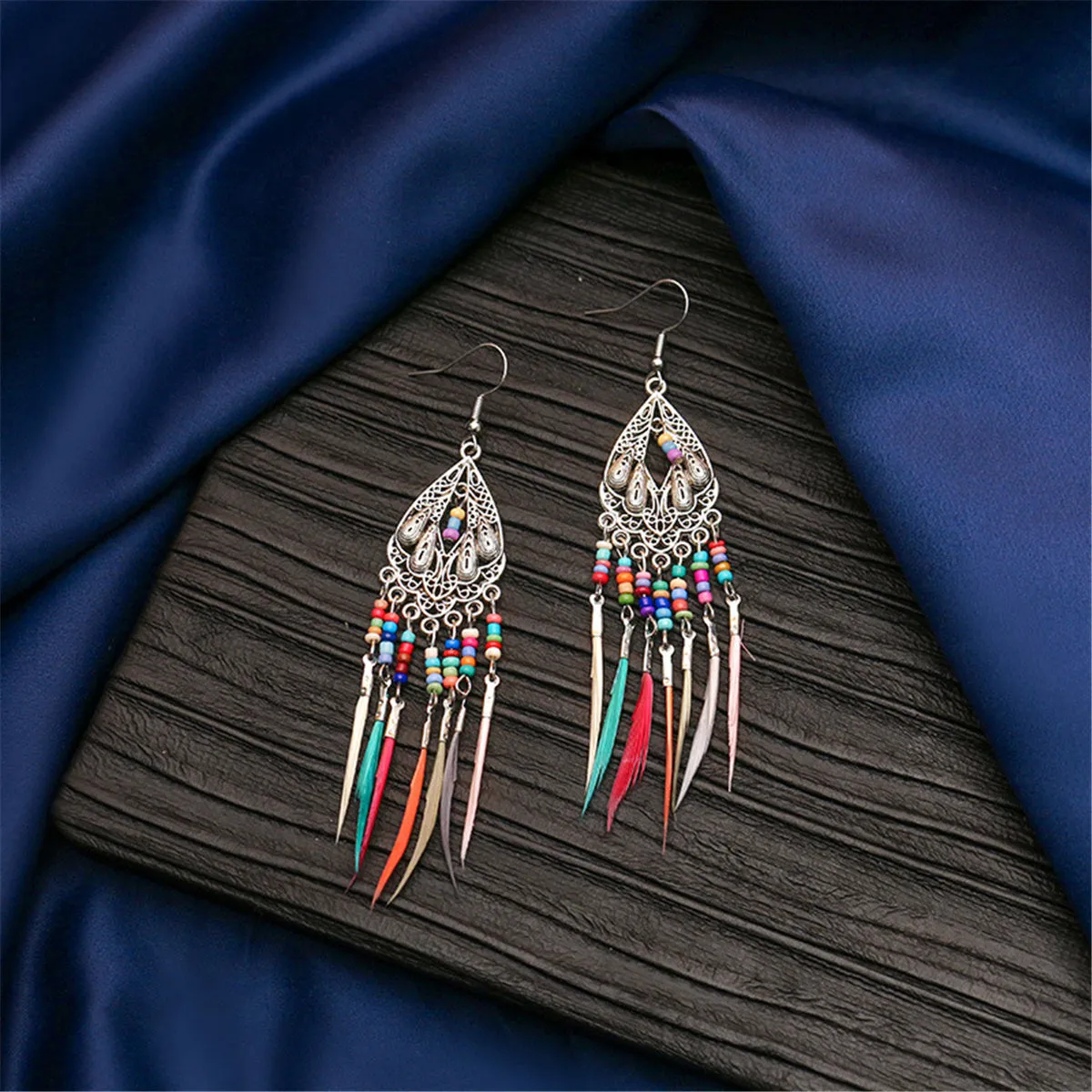 Howlite & Silver-Plated Feather-Accent Drop Earrings