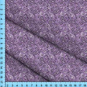 Lavender Paisley Bandana Fabric, Pastel Dusky Purple Printed Cloth By the Yard