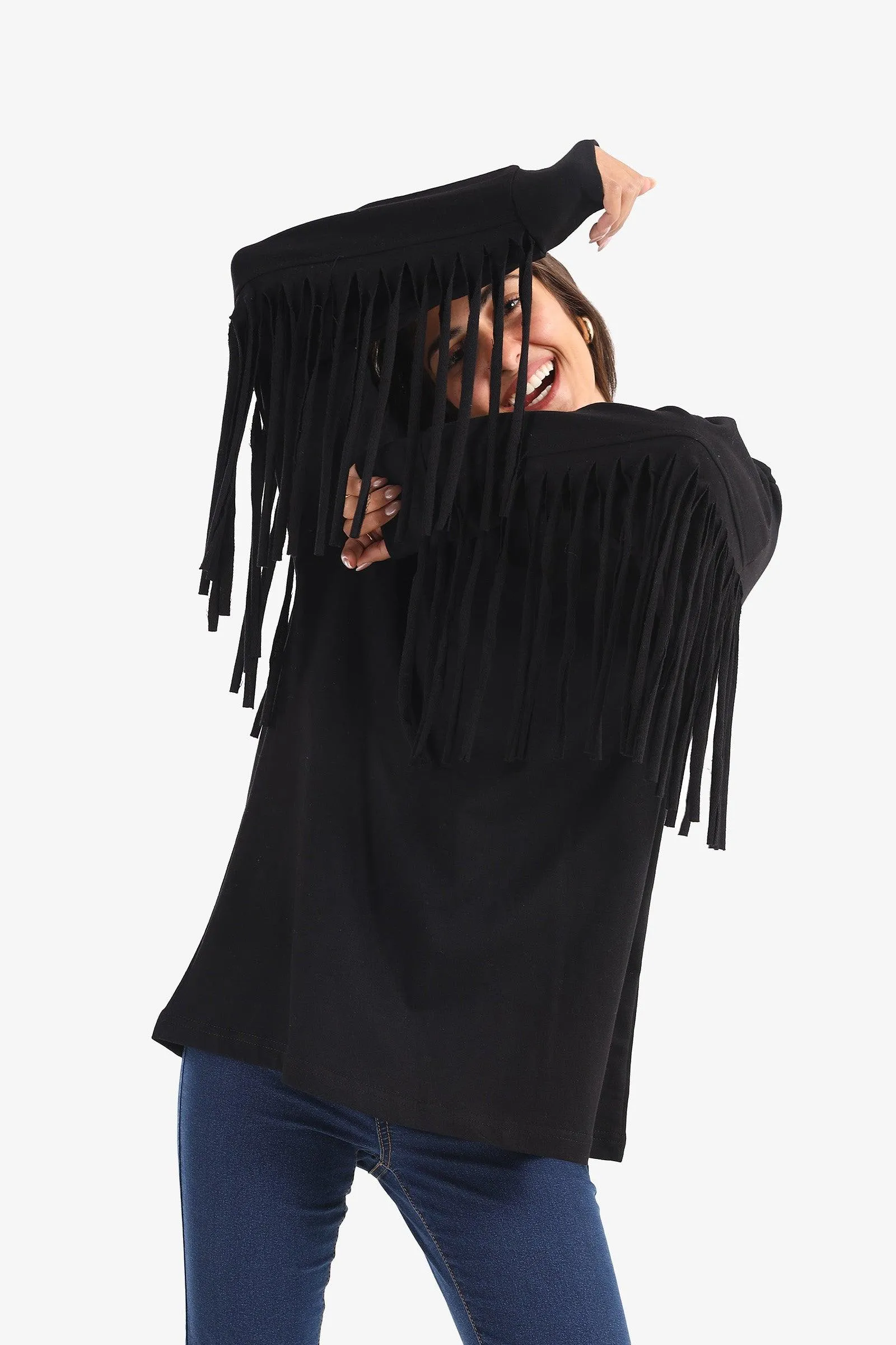 Melton Sweatshirt with Fringes