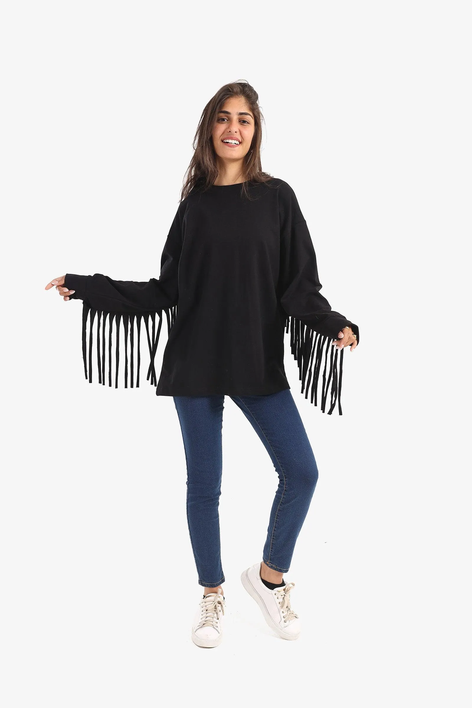 Melton Sweatshirt with Fringes