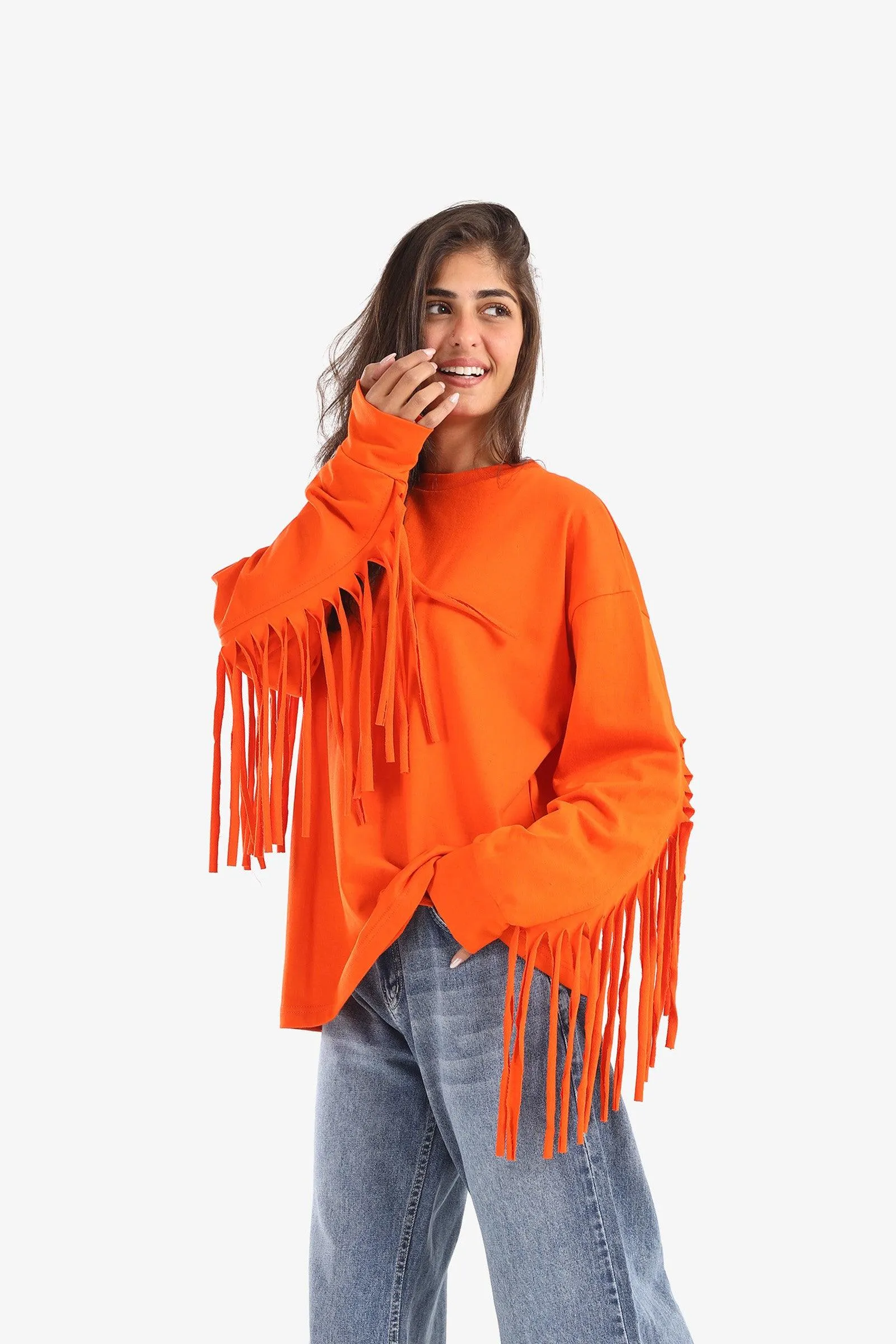 Melton Sweatshirt with Fringes