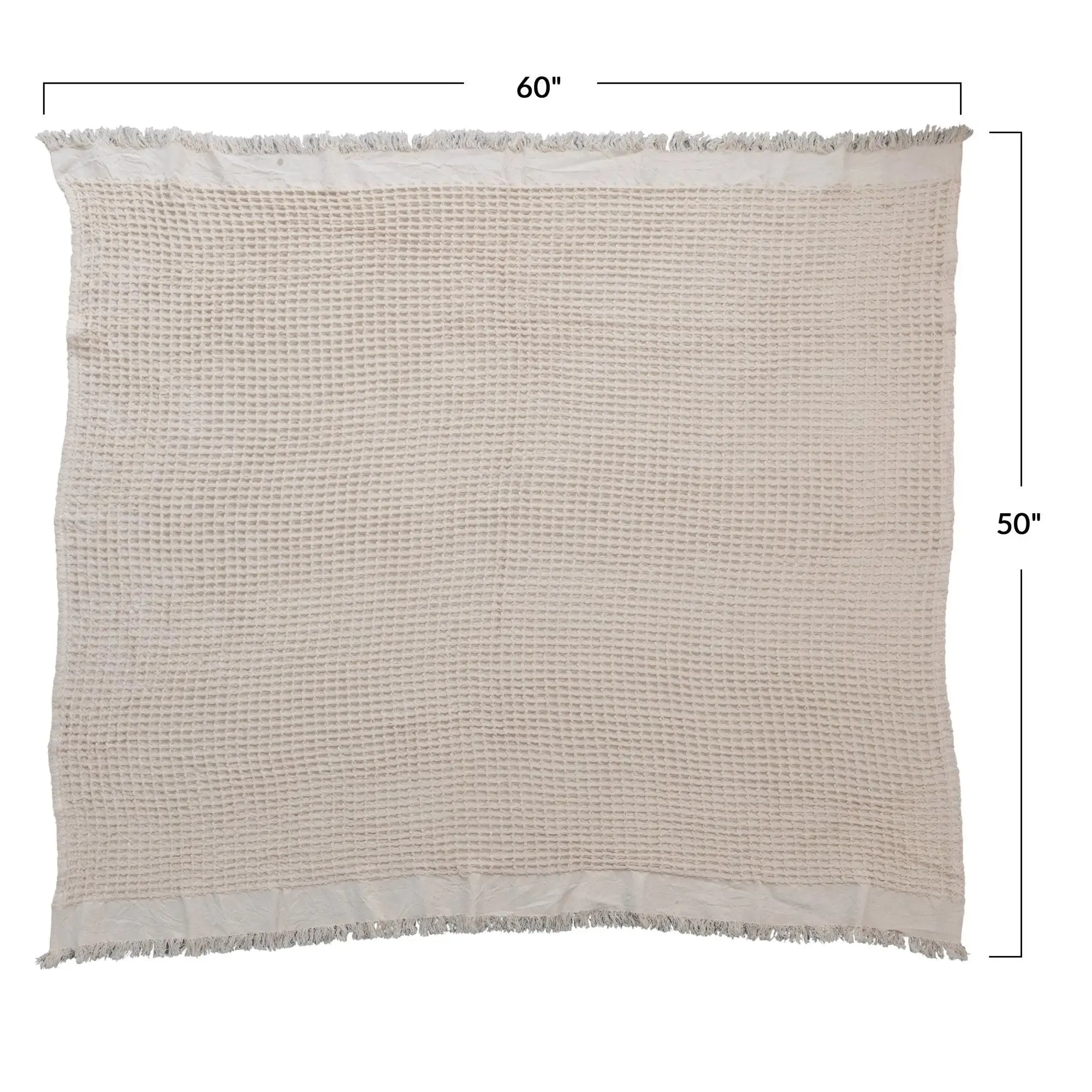 NATURAL COTTON WAFFLE WEAVE BOHEMIAN BLANKET WITH FRINGE