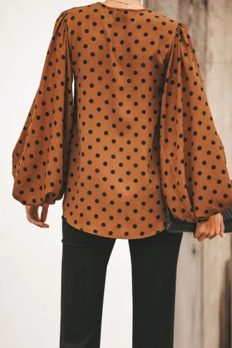 OC brown dot rusty balloon sleeve blouse