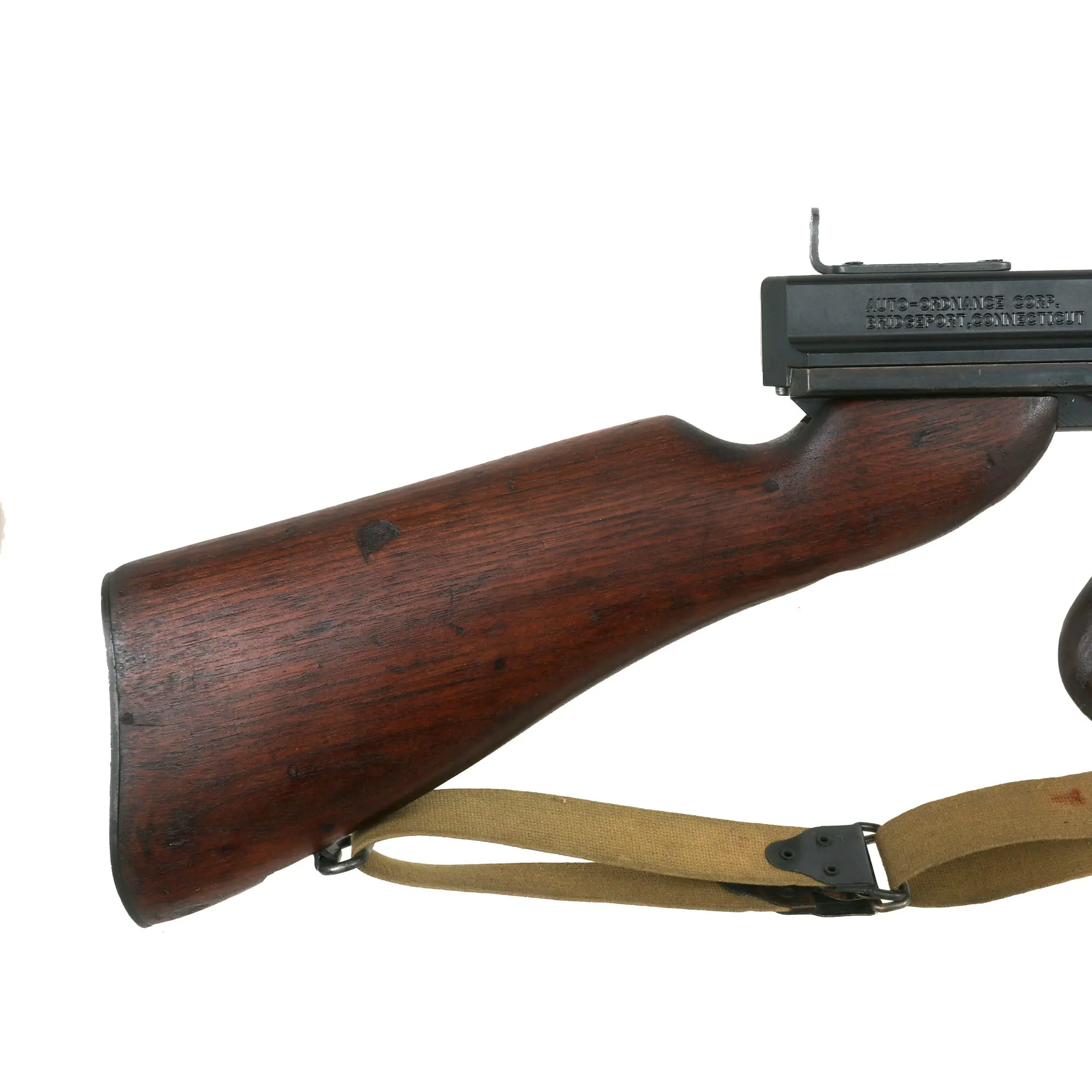 Original U.S. WWII Thompson M1A1 Aluminum Receiver Display Submachine Gun Serial 58986 with Live Barrel, Magazine, Sling
