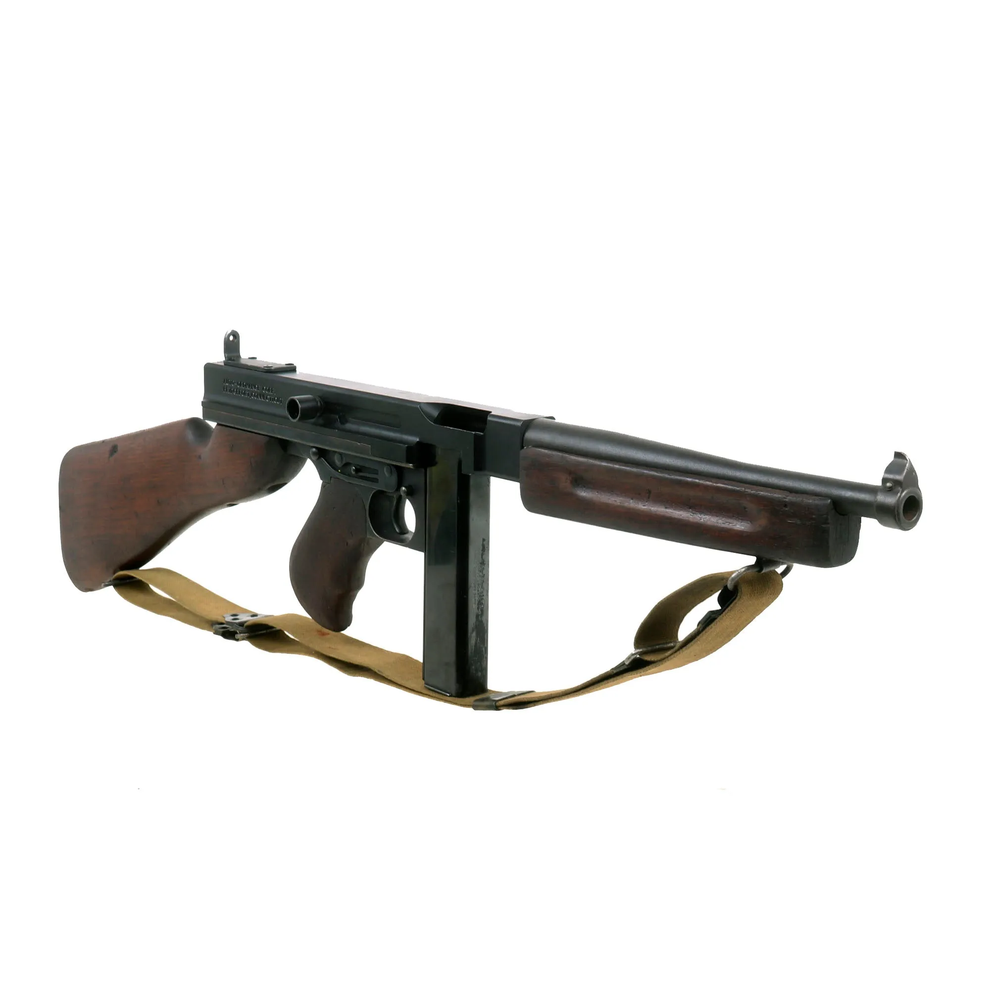 Original U.S. WWII Thompson M1A1 Aluminum Receiver Display Submachine Gun Serial 58986 with Live Barrel, Magazine, Sling