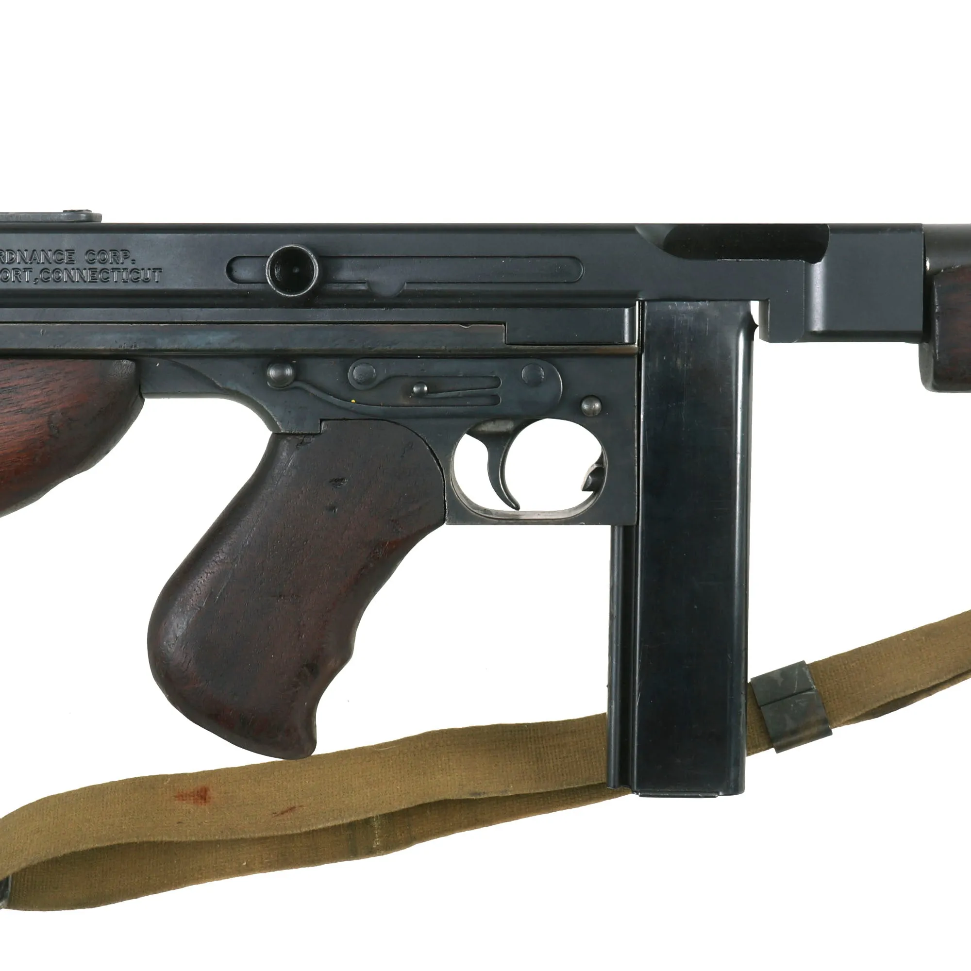 Original U.S. WWII Thompson M1A1 Aluminum Receiver Display Submachine Gun Serial 58986 with Live Barrel, Magazine, Sling