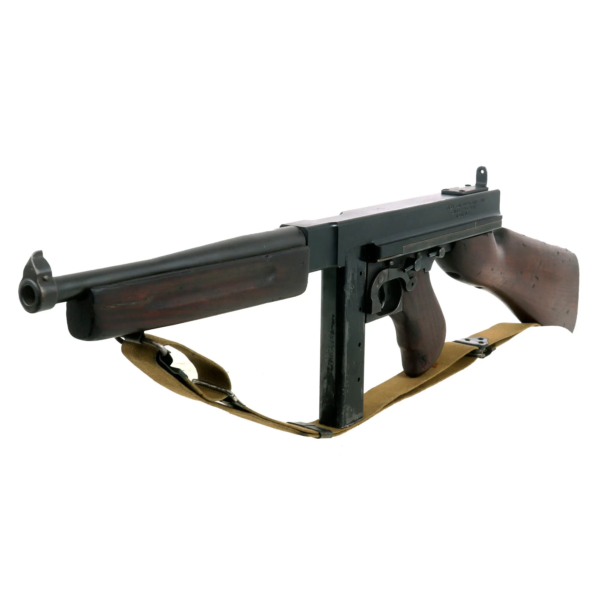 Original U.S. WWII Thompson M1A1 Aluminum Receiver Display Submachine Gun Serial 58986 with Live Barrel, Magazine, Sling