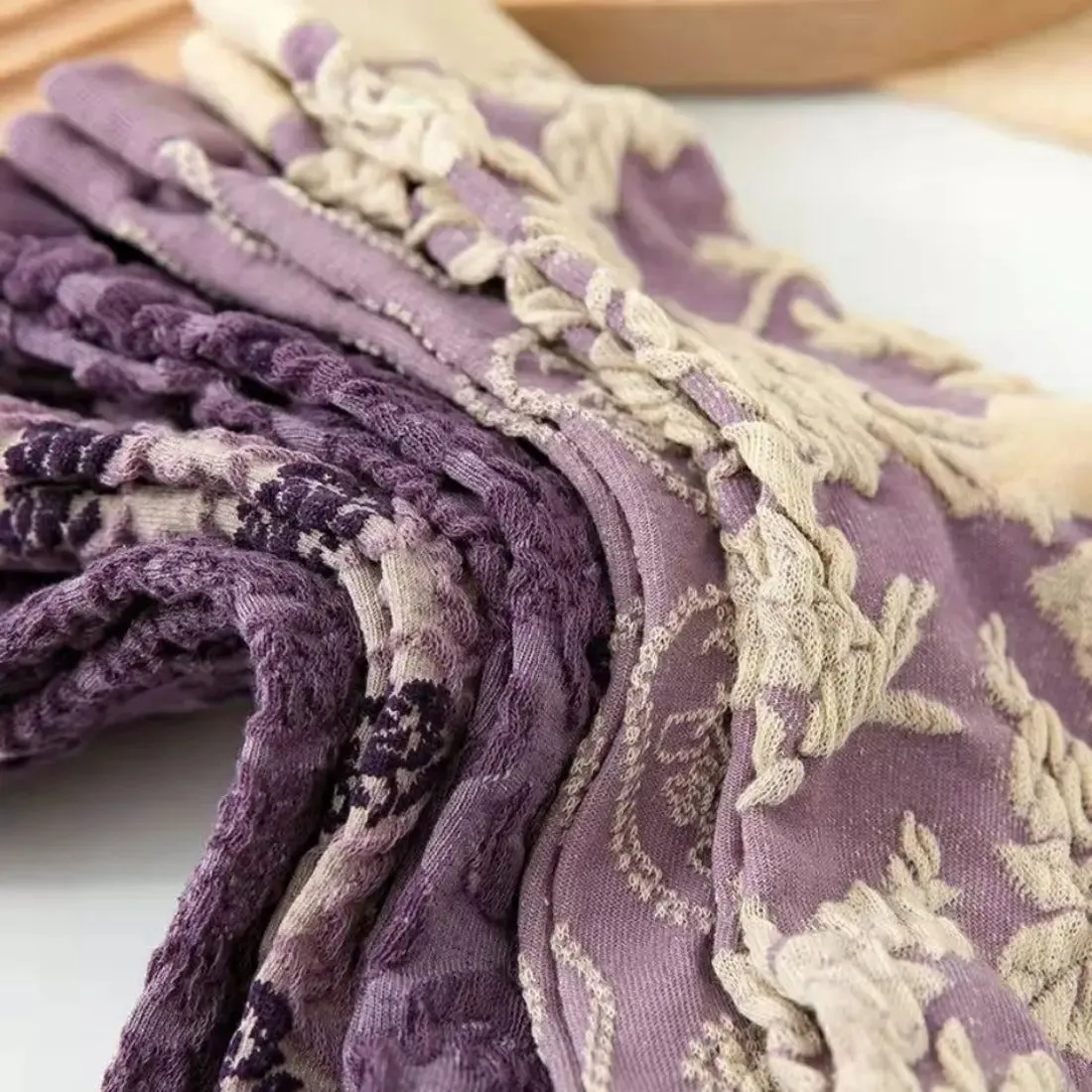 Purple Embossed Pattern Socks Paisly