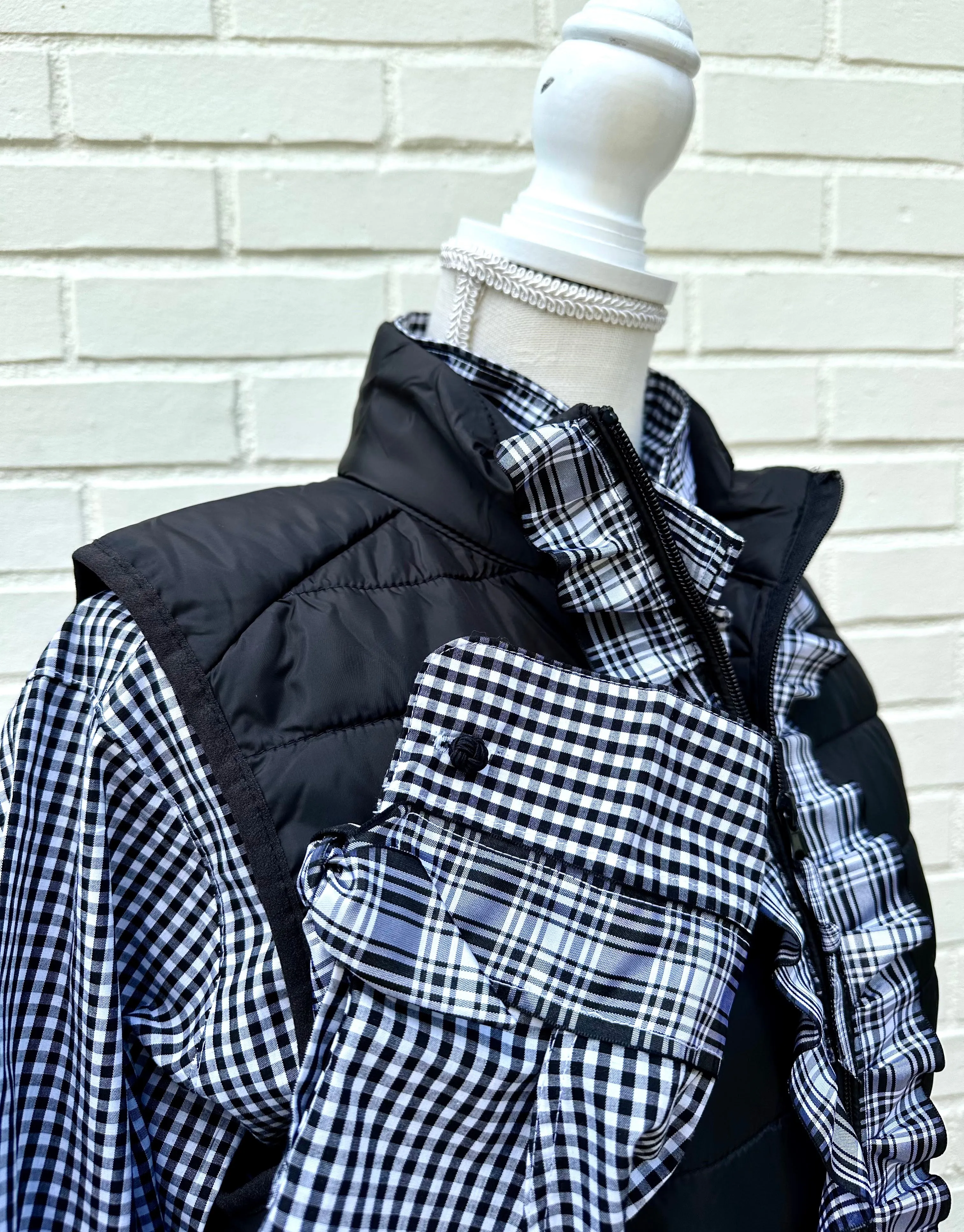SALE - XS, S & XL ONLY - Audrey Black Gingham Ribbon French Cuff Shirt  (RFC24) *FINAL SALE*
