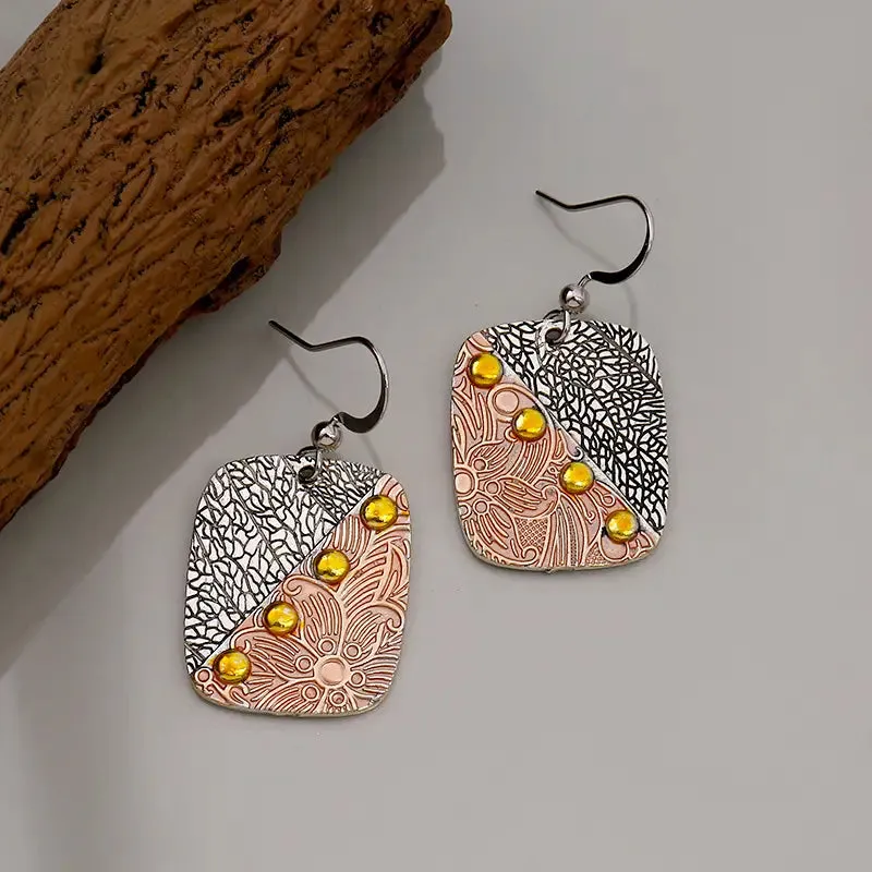 Square Rivet Art Deco Dangle Earrings
