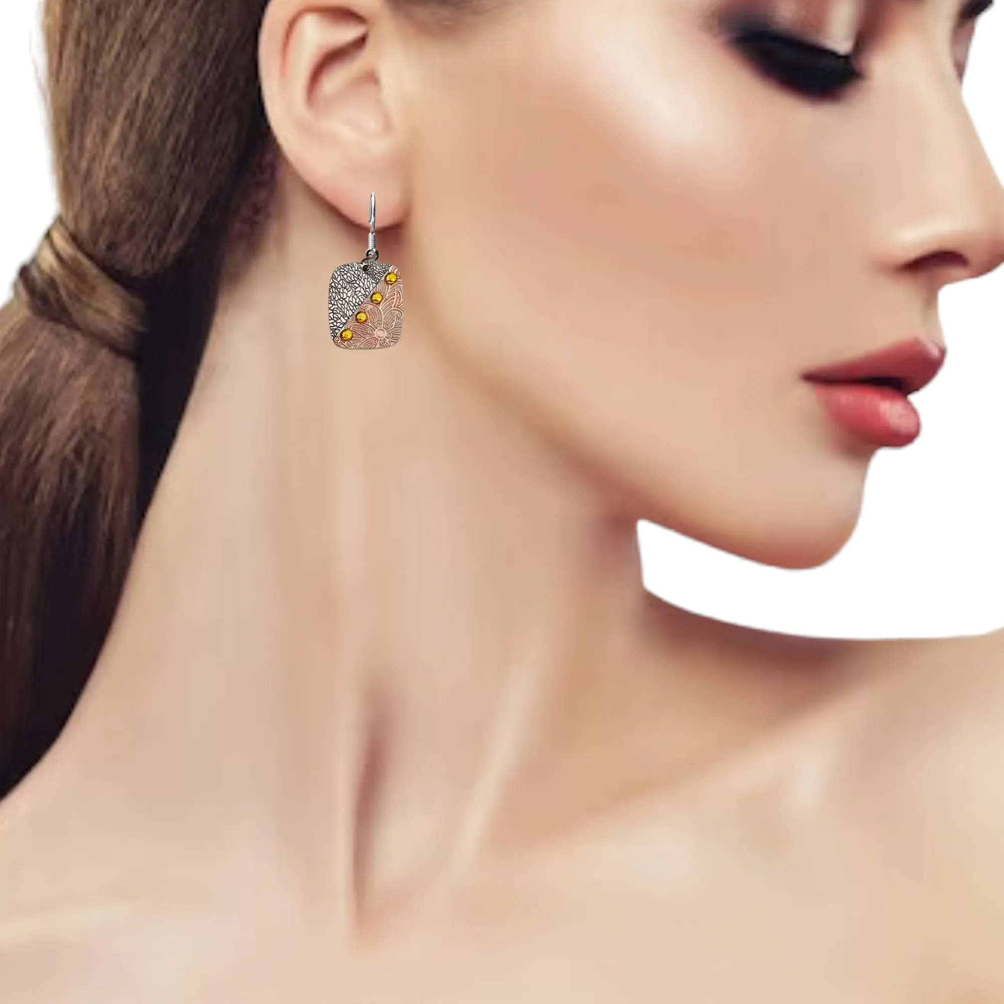 Square Rivet Art Deco Dangle Earrings