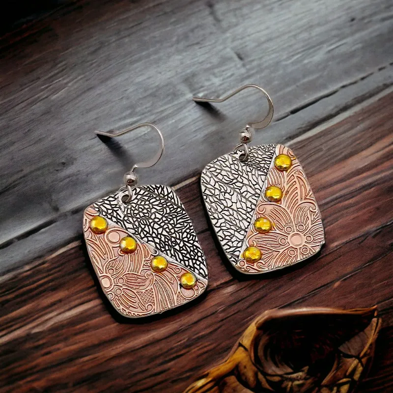 Square Rivet Art Deco Dangle Earrings