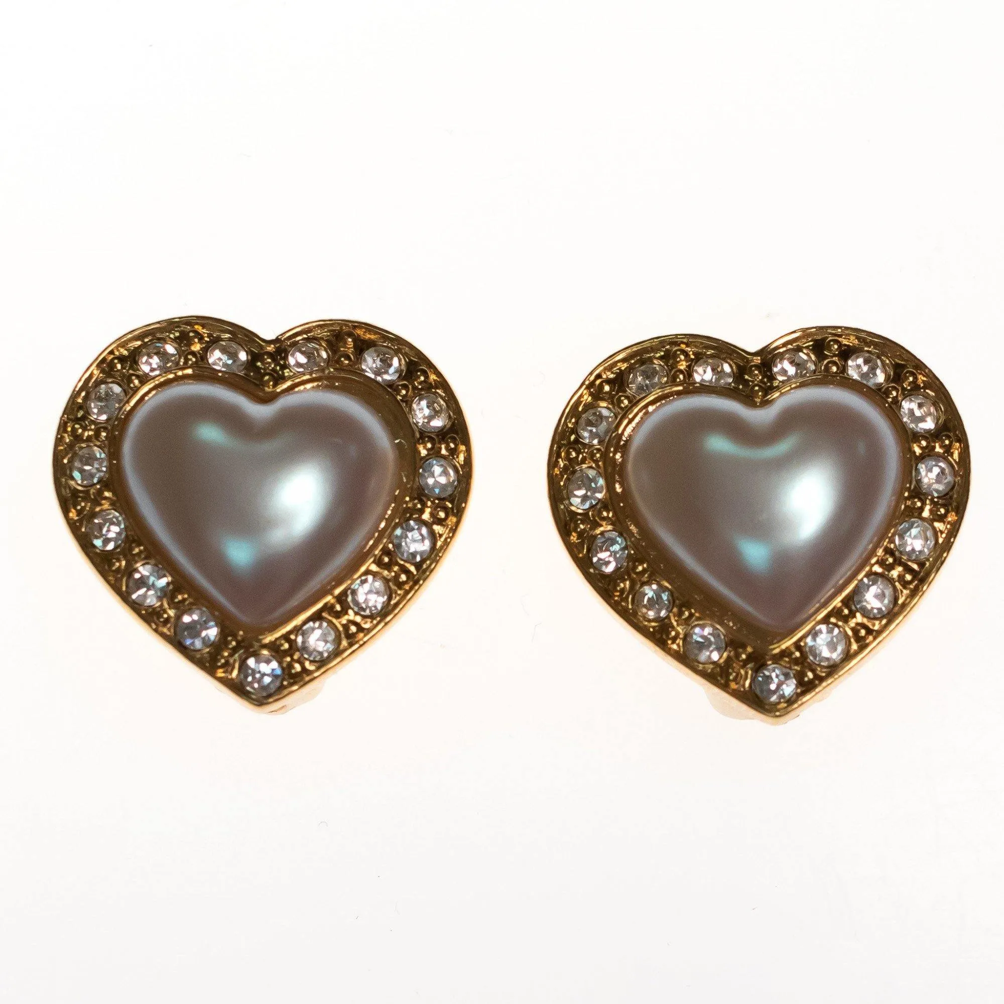 Vintage Avon Pearl and Diamante Crystal Heart Earrings