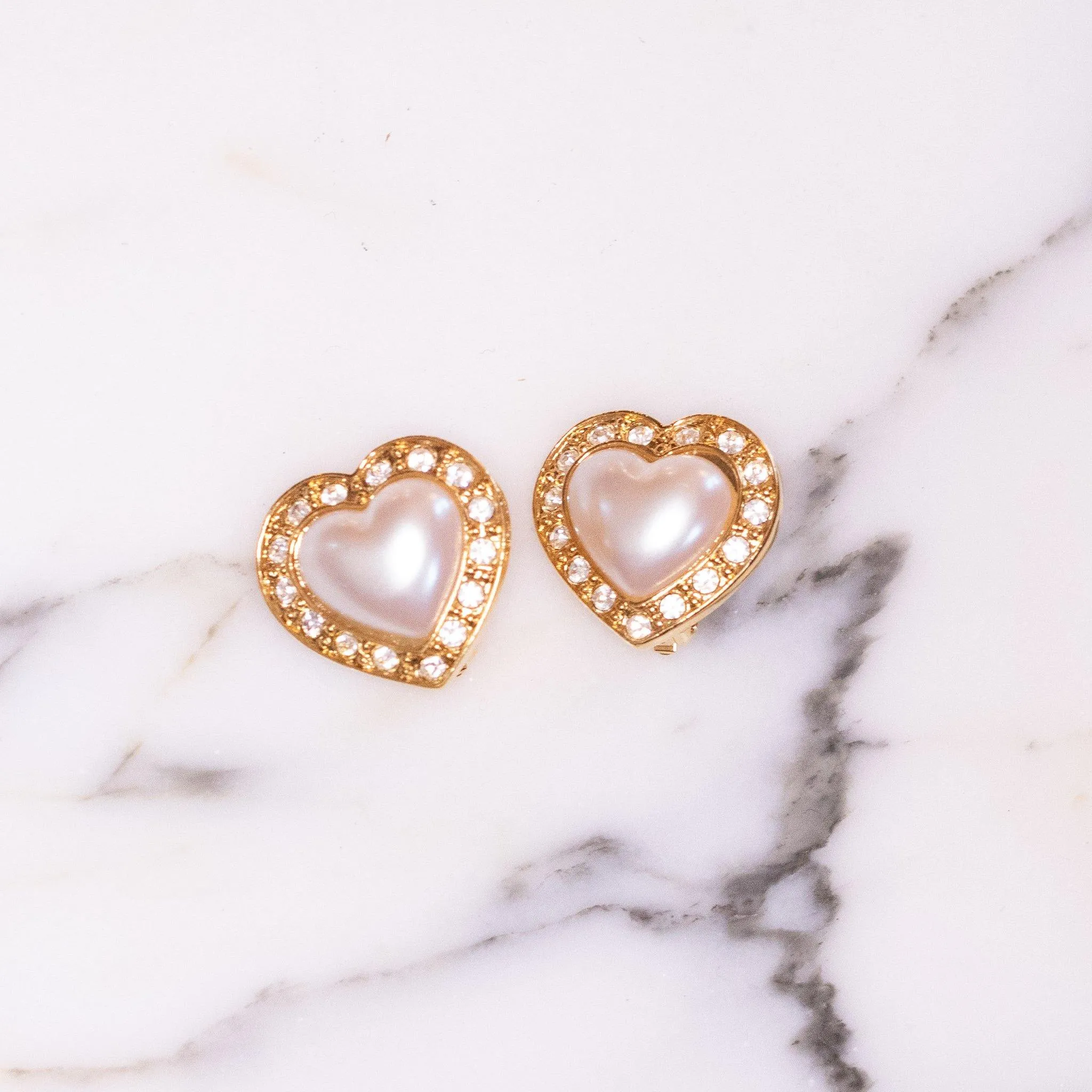 Vintage Avon Pearl and Diamante Crystal Heart Earrings