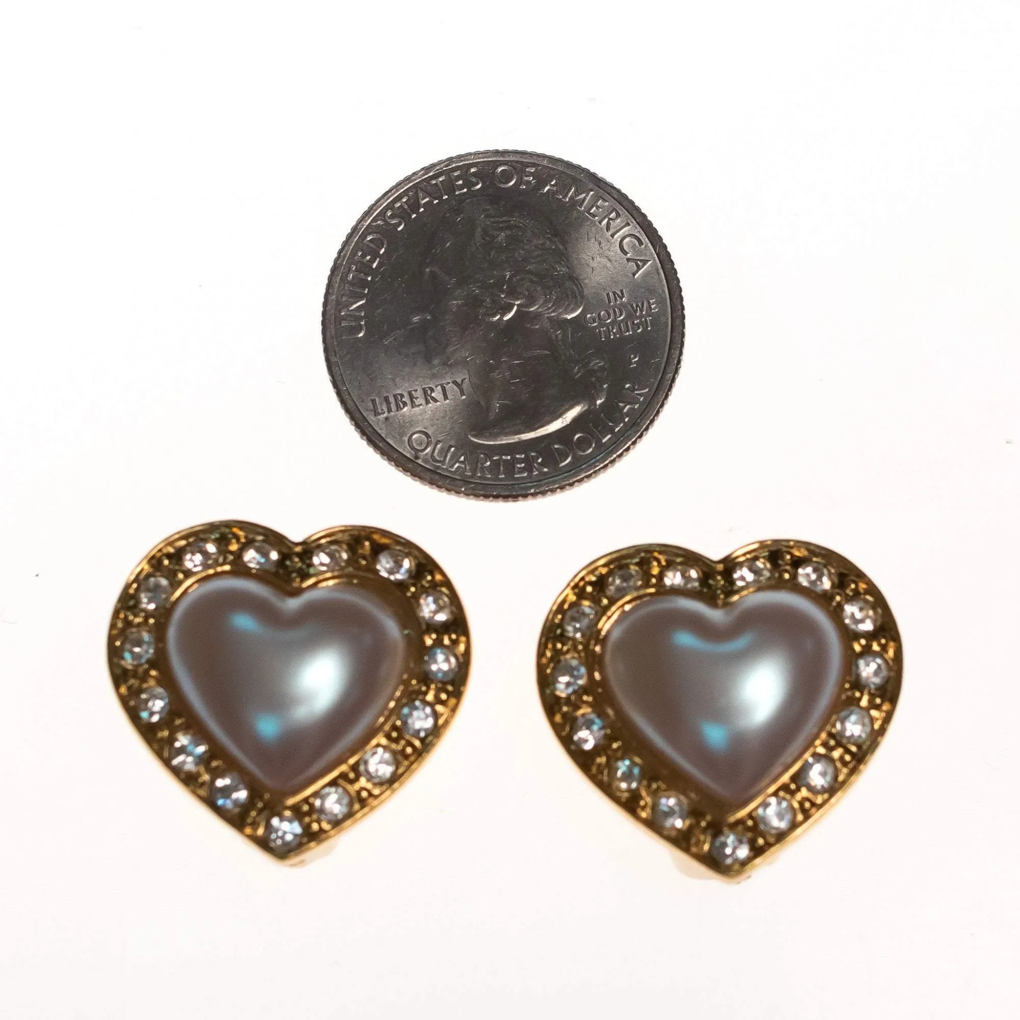 Vintage Avon Pearl and Diamante Crystal Heart Earrings