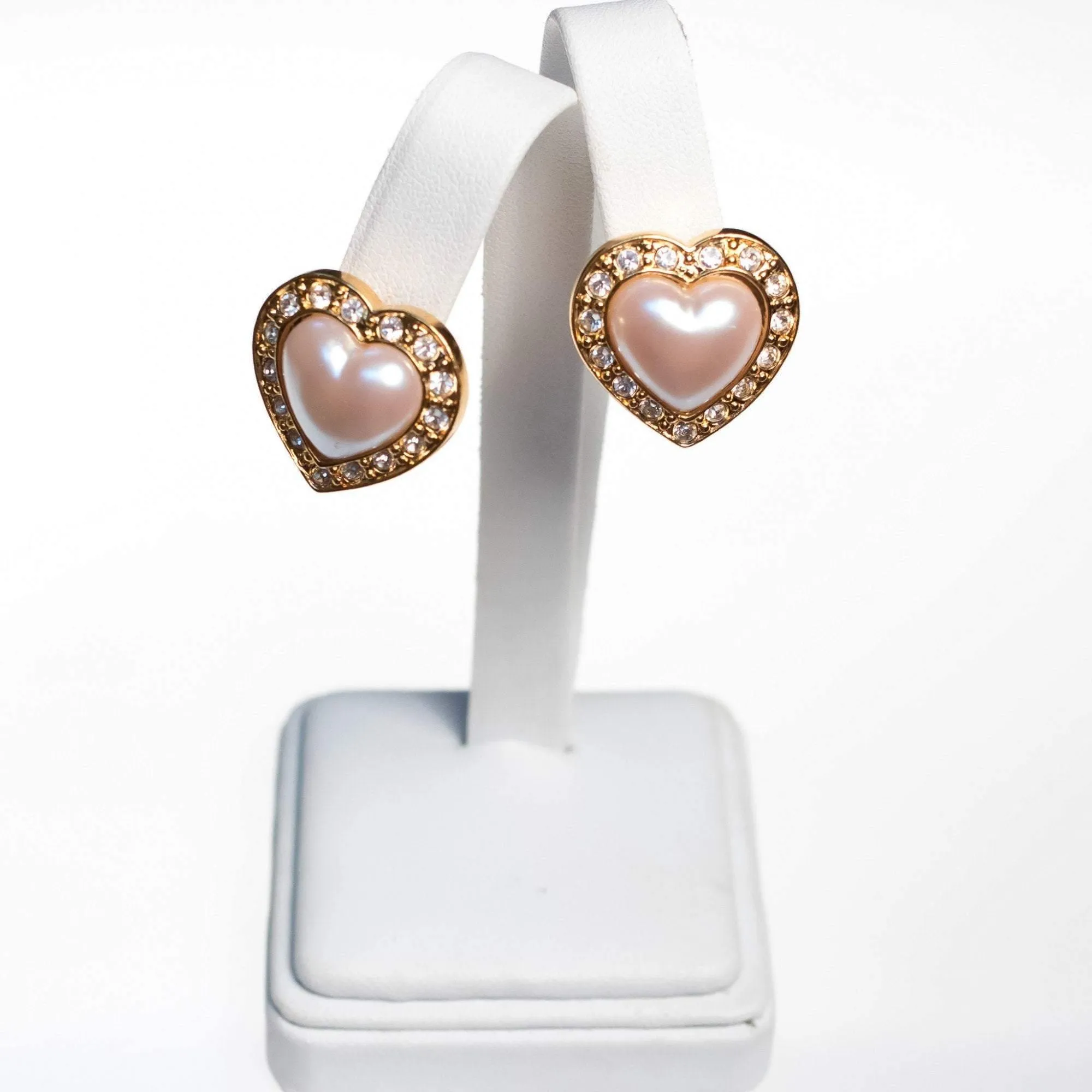 Vintage Avon Pearl and Diamante Crystal Heart Earrings