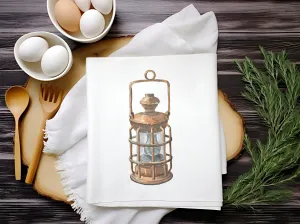 Vintage Beach Lantern watercolor illustration cotton Tea Towel | Nautical kitchen decor | Preppy Coastal Collection