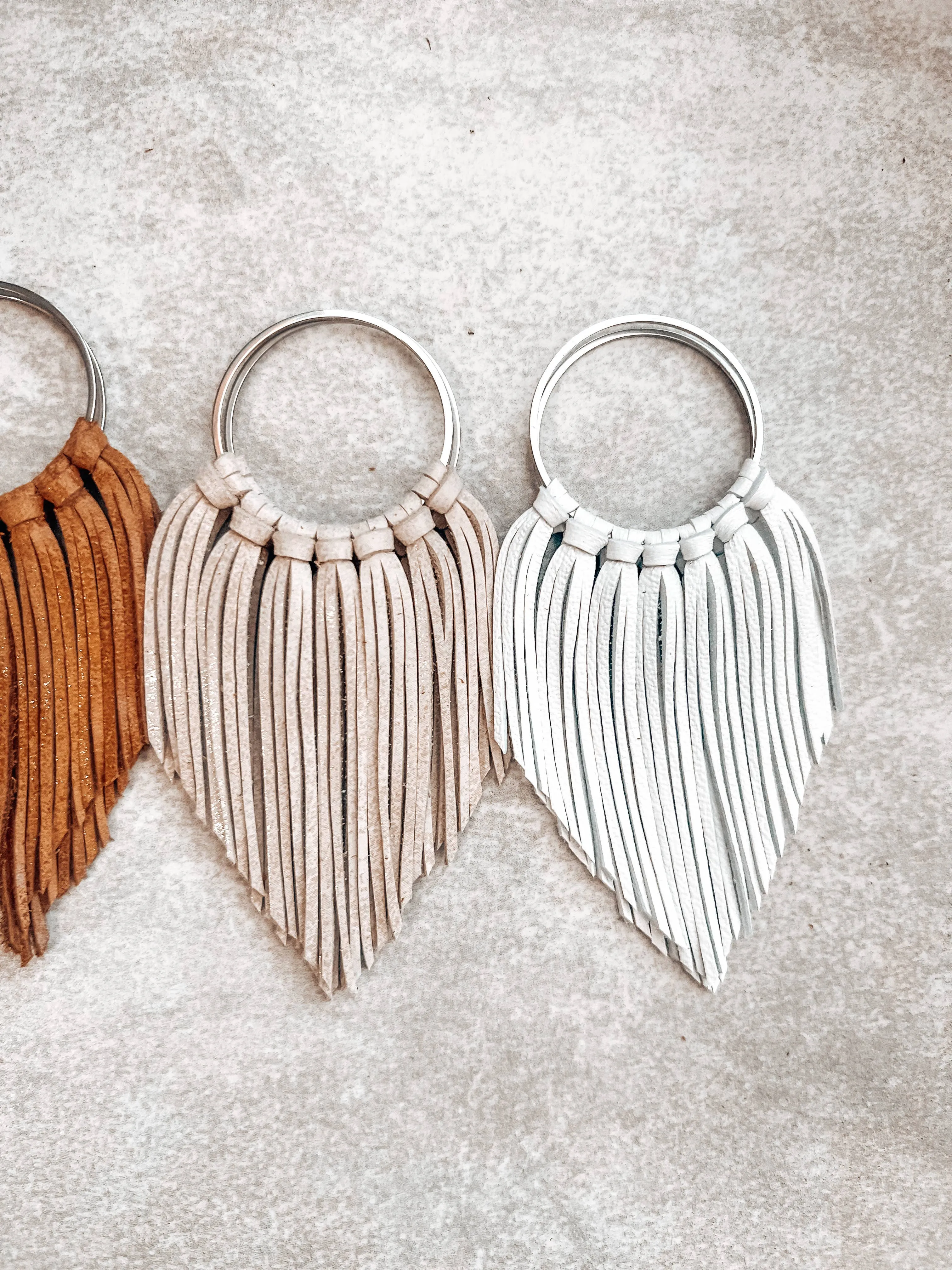 White Fringed in Faith Cascade Fringe Hoops Earrings