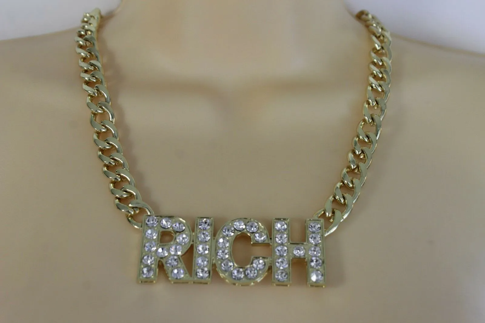 Women Gold Metal Fashion Necklace Chunky Chain Link Jewelry RICH Bling Hip Hop