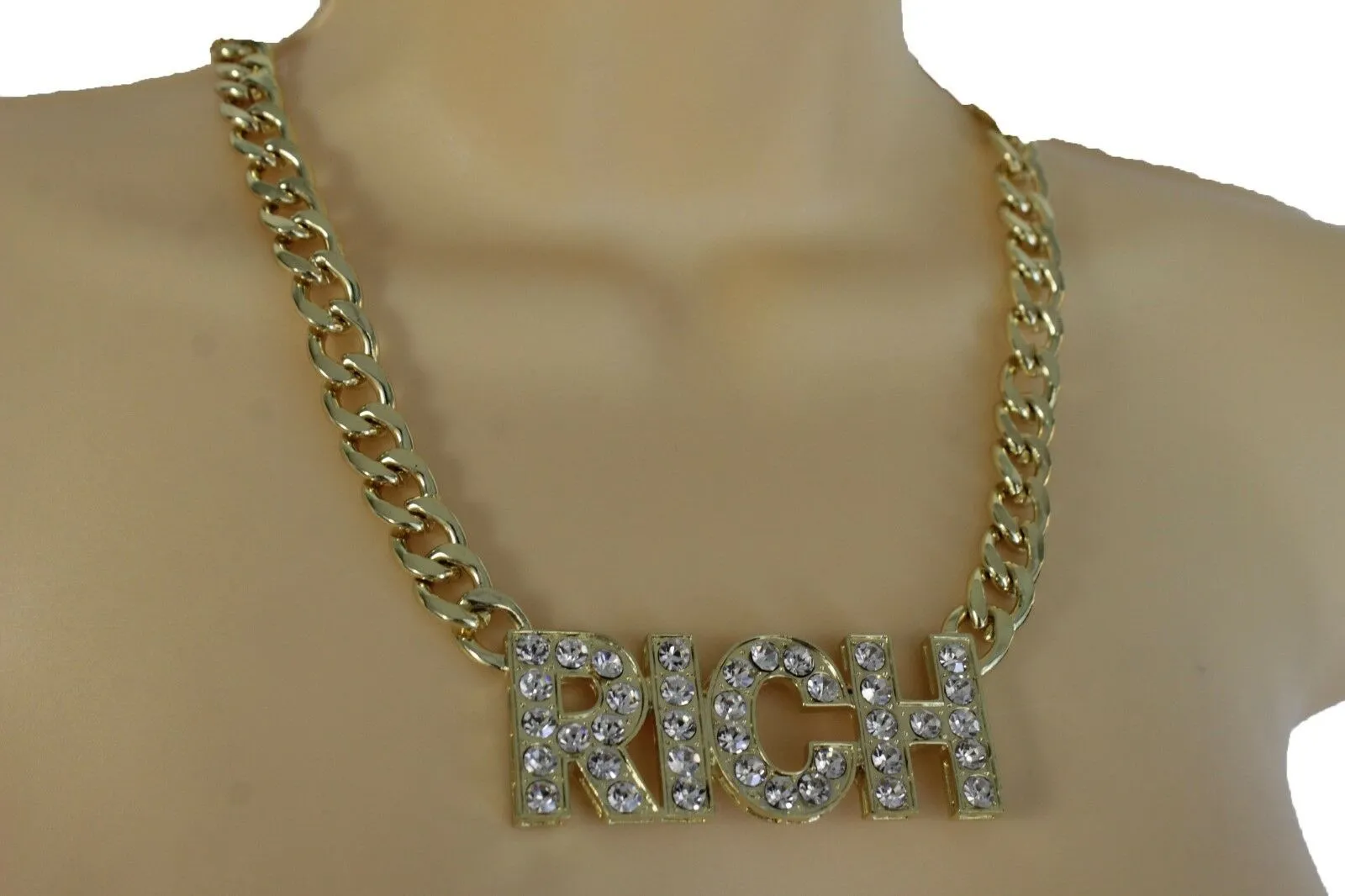Women Gold Metal Fashion Necklace Chunky Chain Link Jewelry RICH Bling Hip Hop