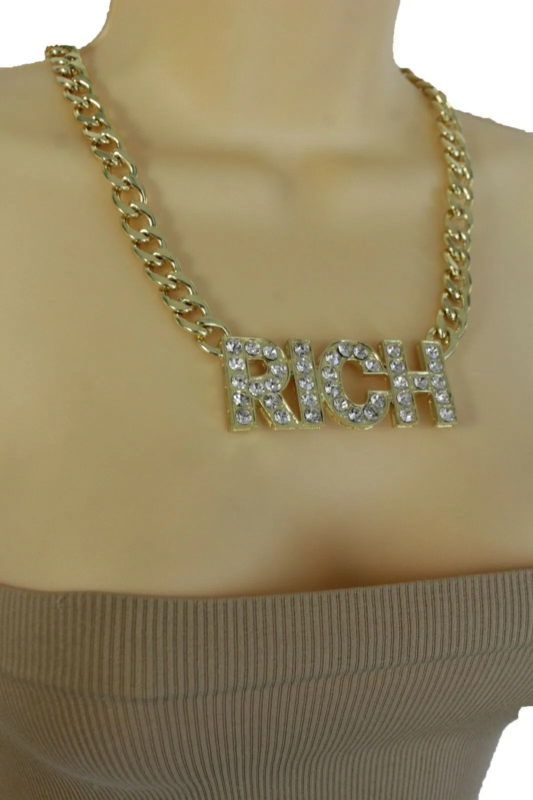 Women Gold Metal Fashion Necklace Chunky Chain Link Jewelry RICH Bling Hip Hop