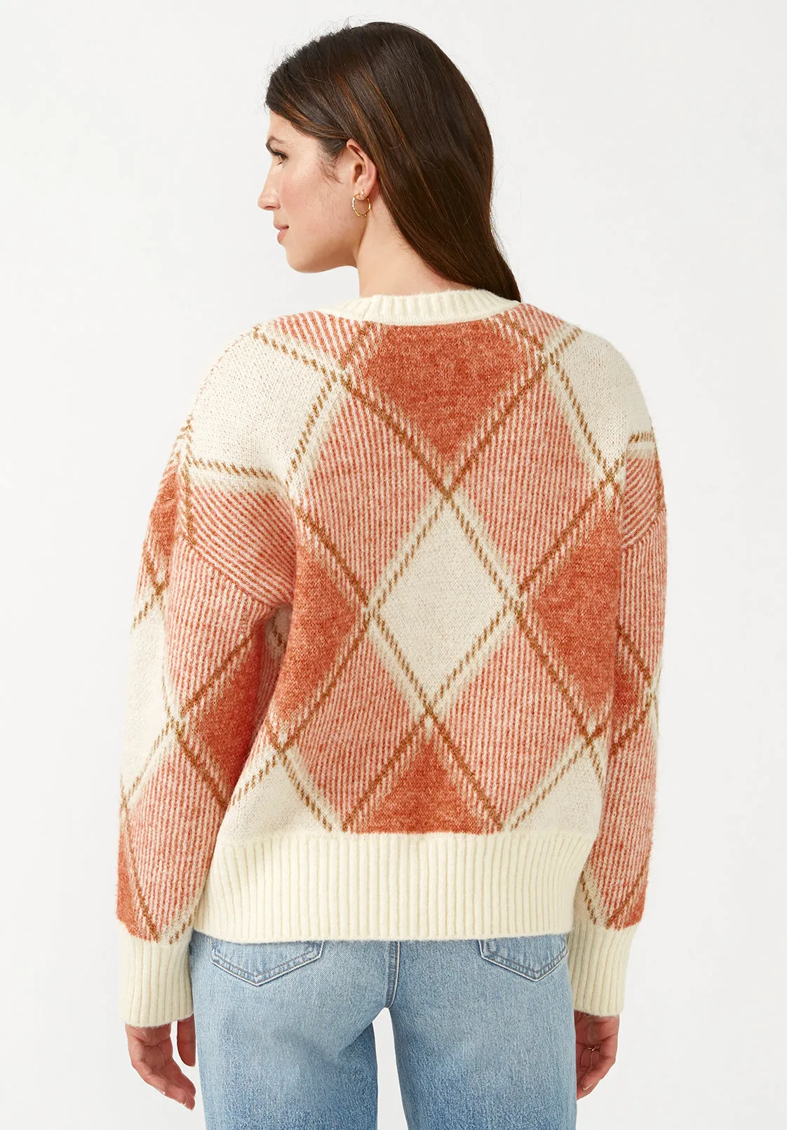 Zuri Women's Oversized Cardigan in Orange Plaid - SW0019F